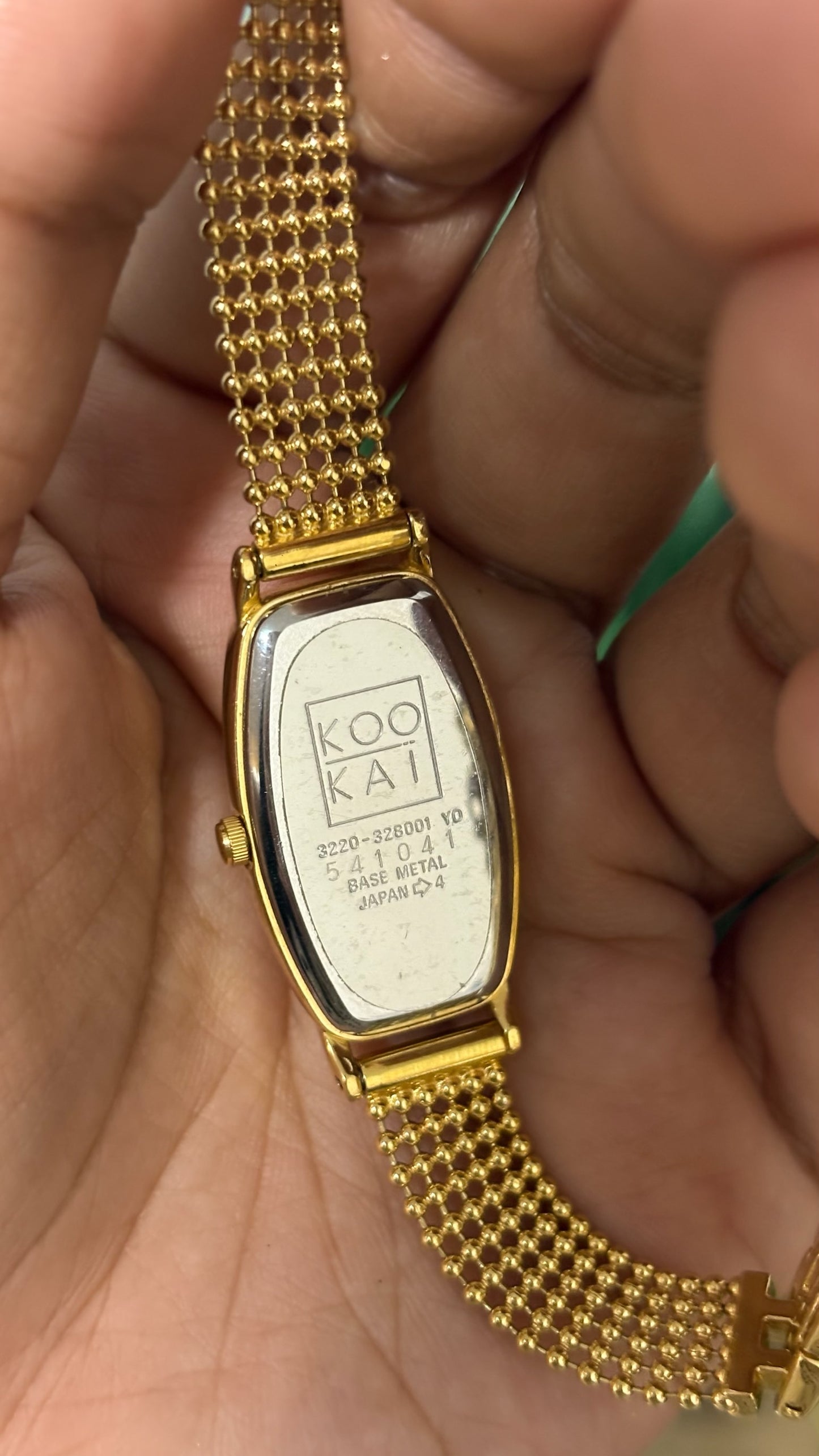 Vintage Kookai Tonneau Watch with Gold Tone Multi-Strand Ball Chain Strap