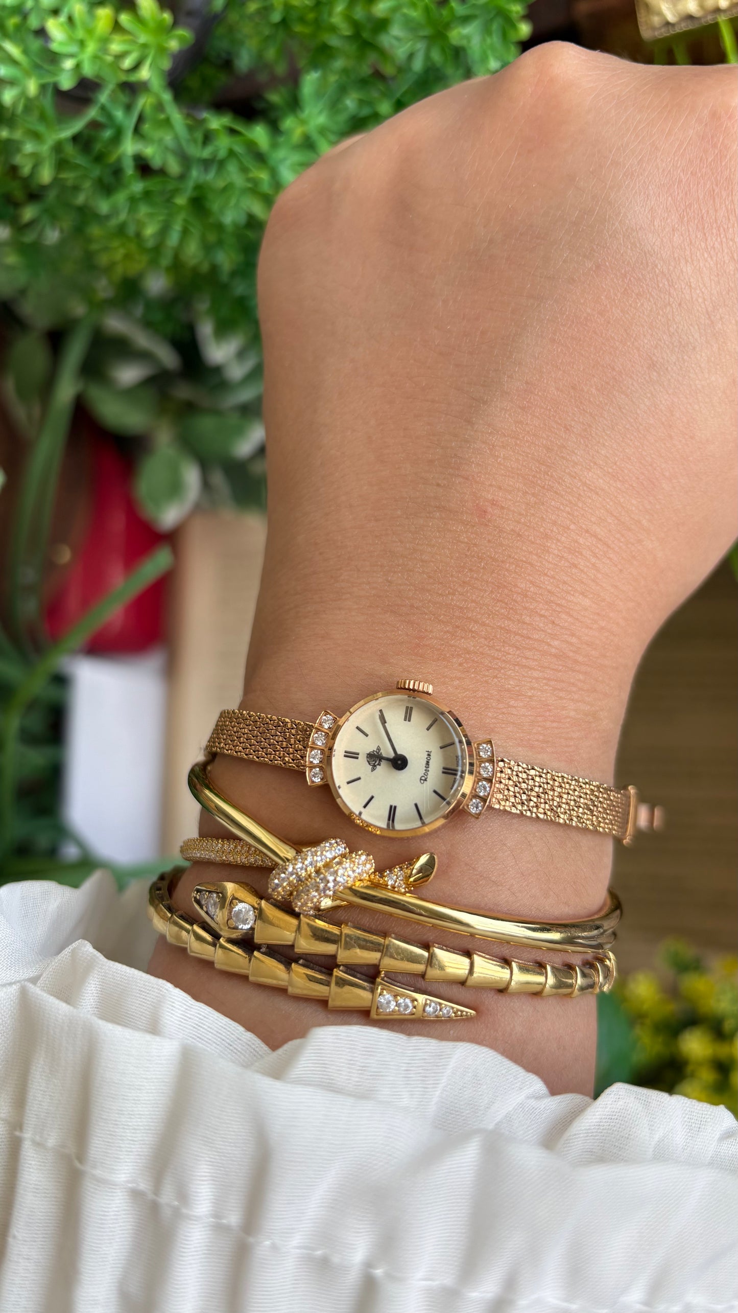 Vintage Rosemont Manual Winding Swiss Watch in Gold Tone with Six Diamonds Super Dainty
