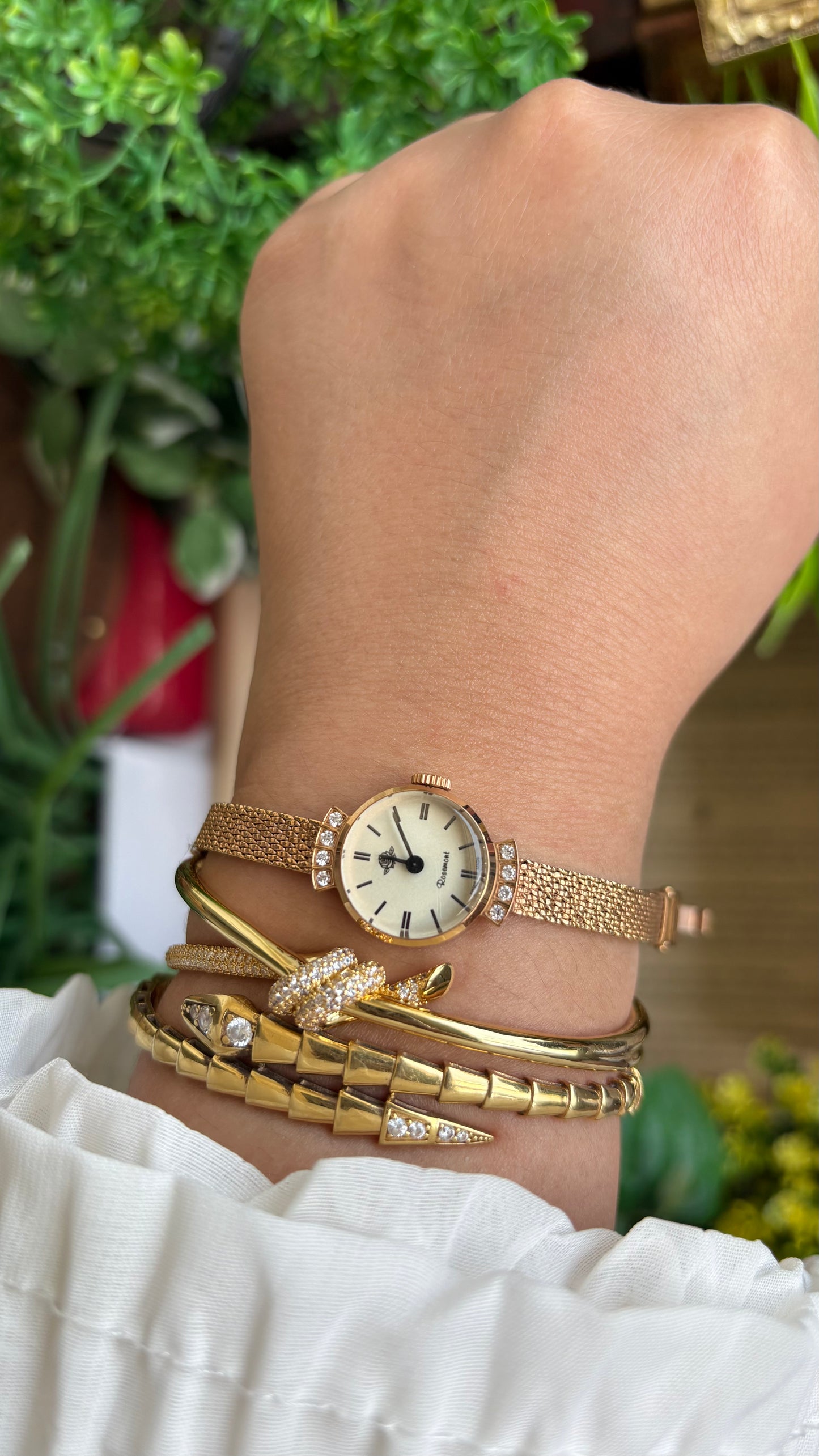 Vintage Rosemont Manual Winding Swiss Watch in Gold Tone with Six Diamonds Super Dainty