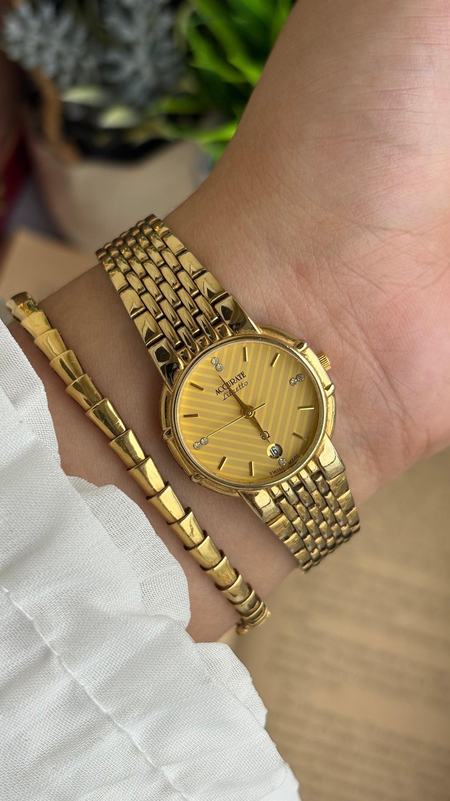Vintage Accurate Libretto Swiss Watch in Gold Tone with Diamonds