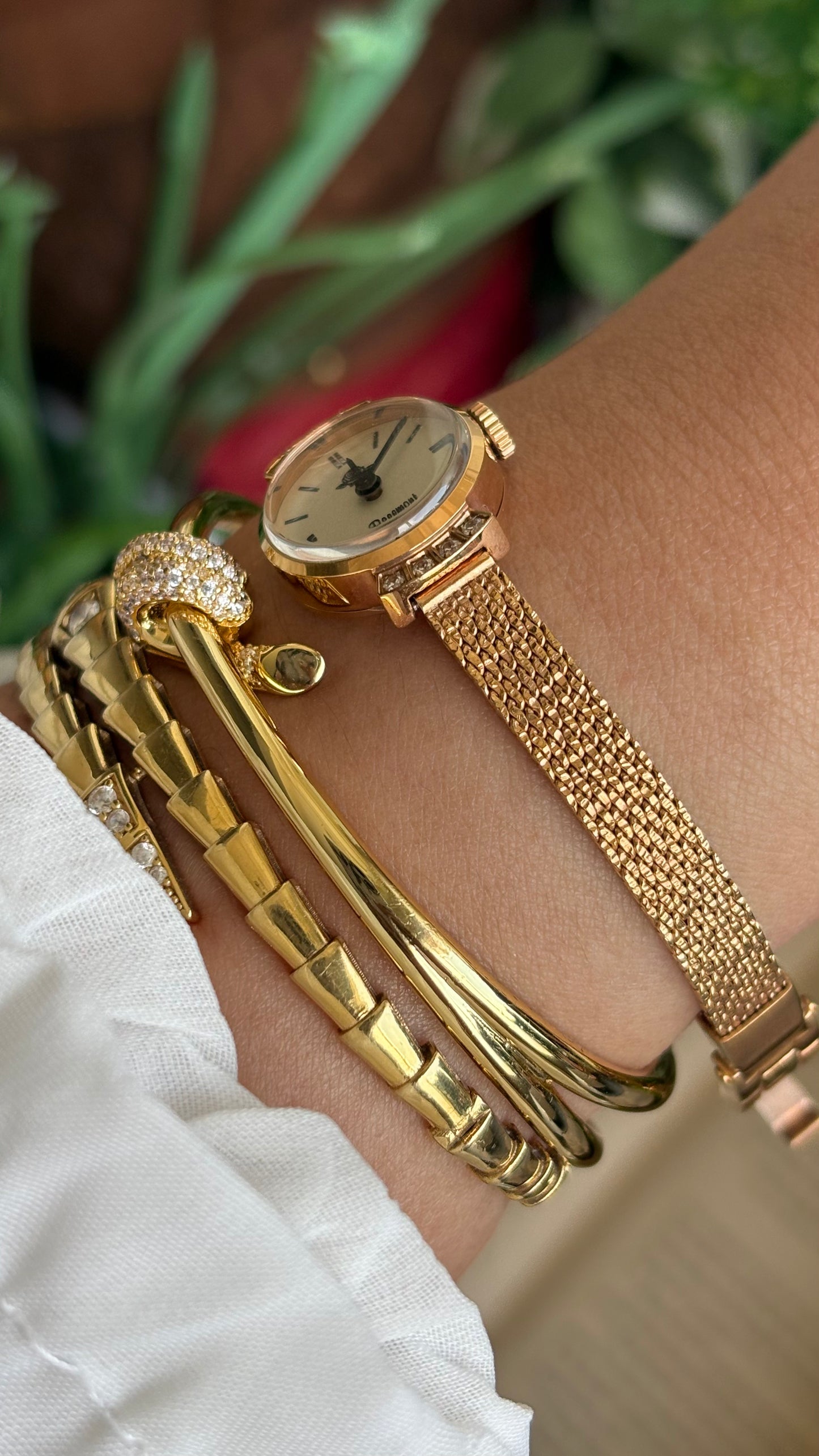 Vintage Rosemont Manual Winding Swiss Watch in Gold Tone with Six Diamonds Super Dainty