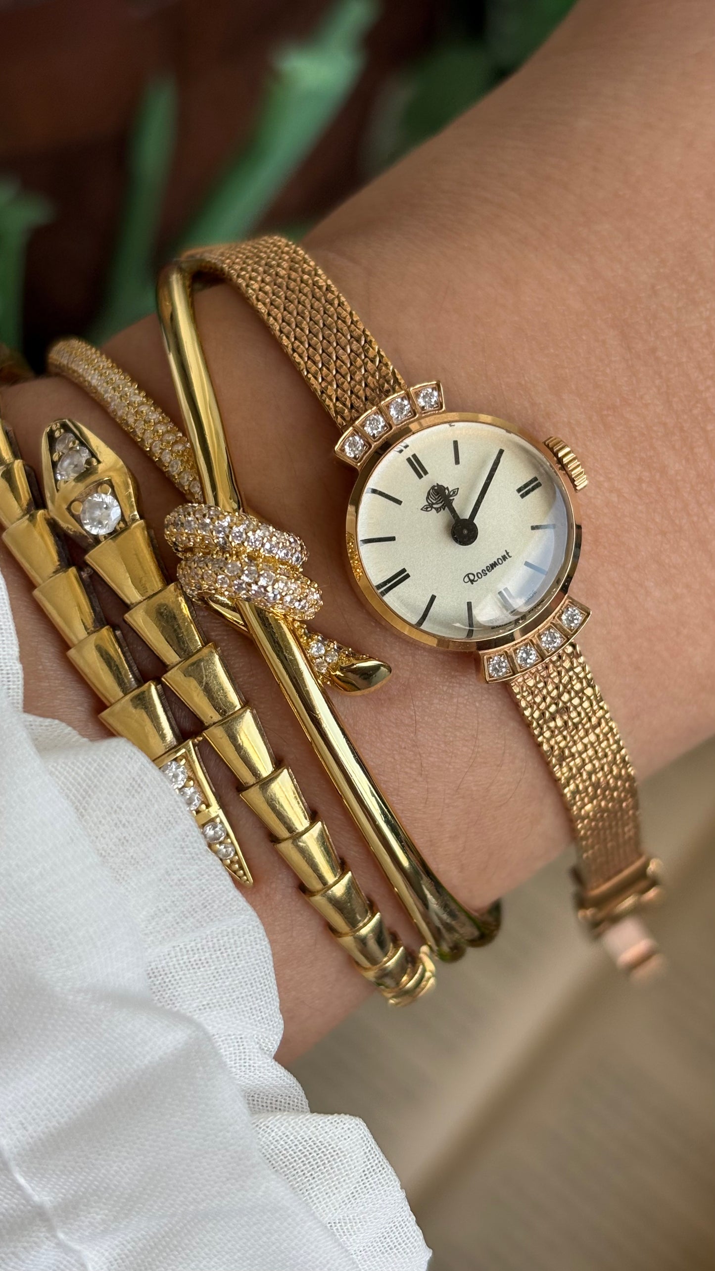 Vintage Rosemont Manual Winding Swiss Watch in Gold Tone with Six Diamonds Super Dainty