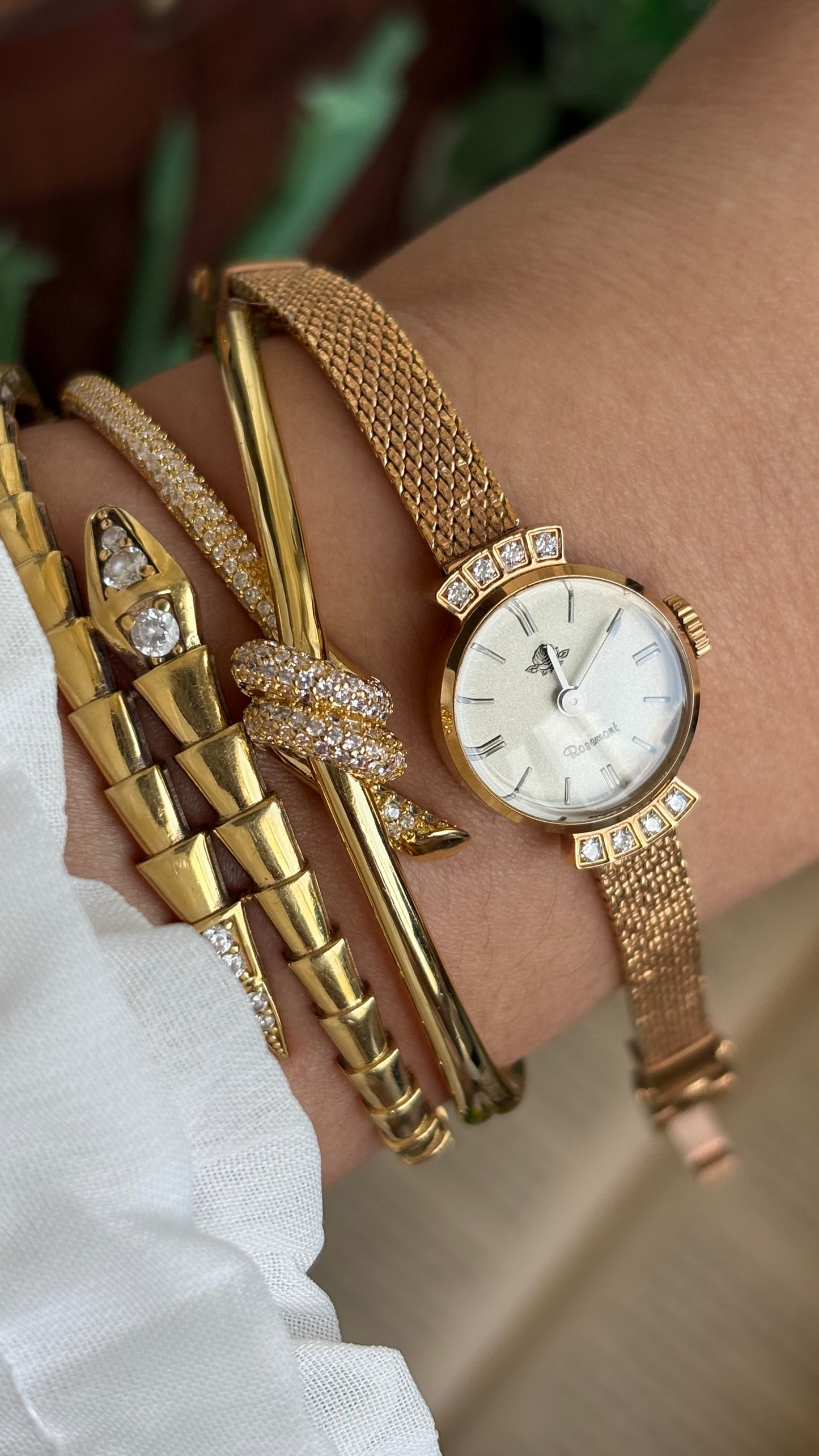 Vintage Rosemont Manual Winding Swiss Watch in Gold Tone with Six Diamonds Super Dainty