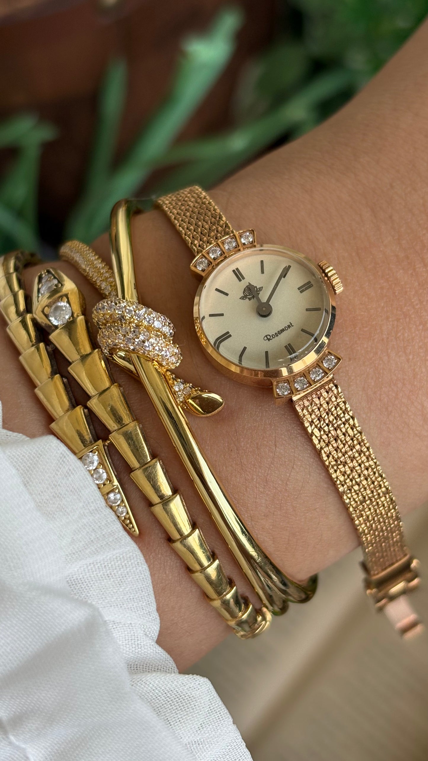 Vintage Rosemont Manual Winding Swiss Watch in Gold Tone with Six Diamonds Super Dainty