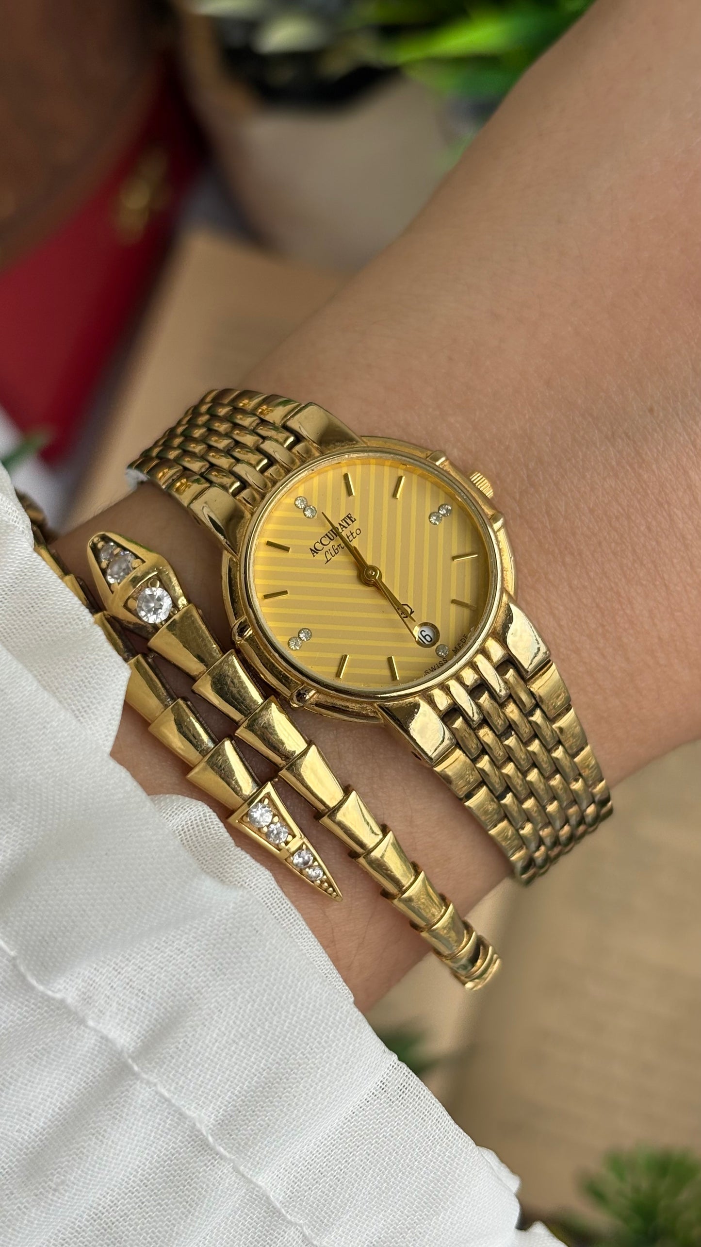 Vintage Accurate Libretto Swiss Watch in Gold Tone with Diamonds