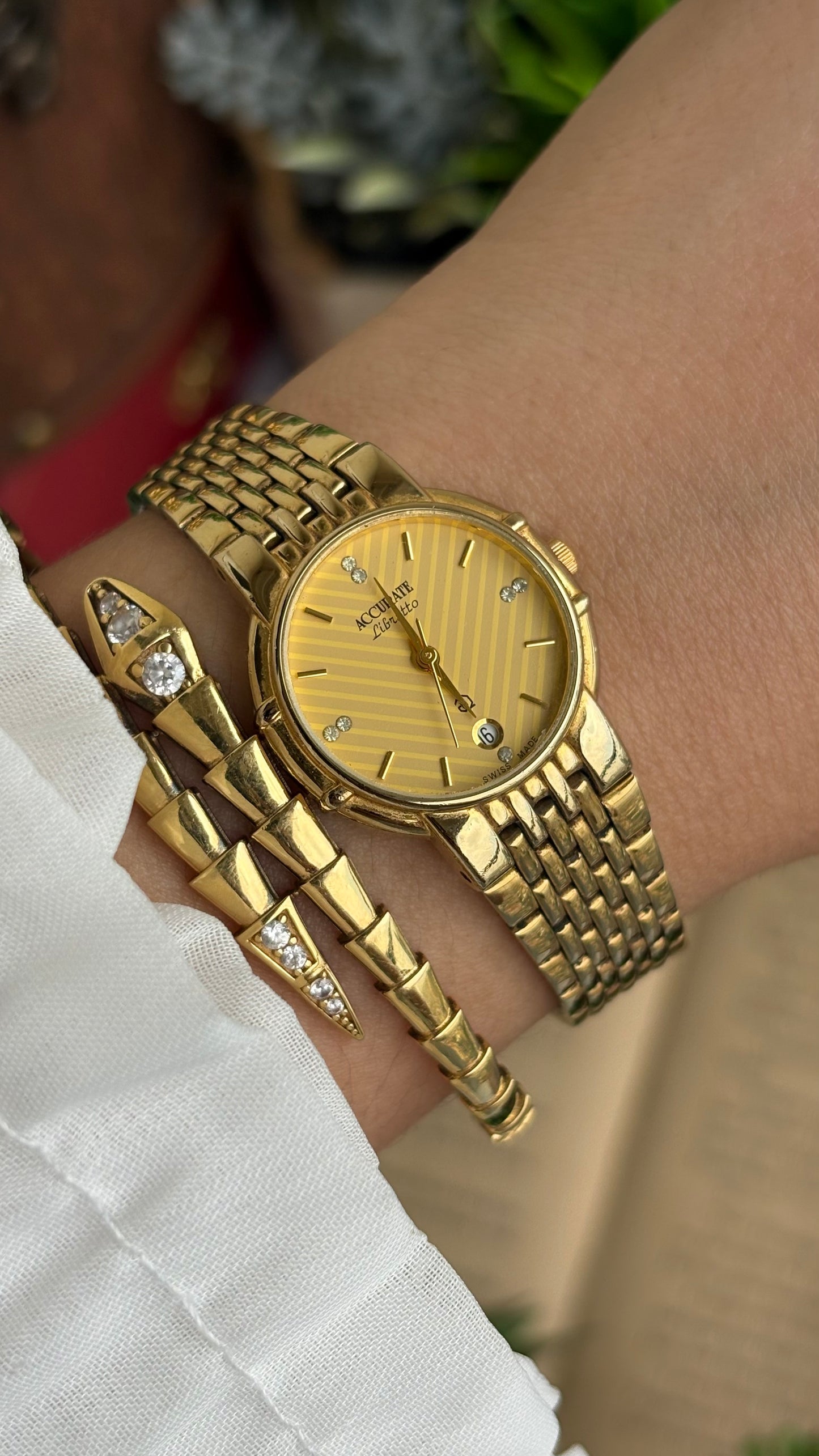Vintage Accurate Libretto Swiss Watch in Gold Tone with Diamonds