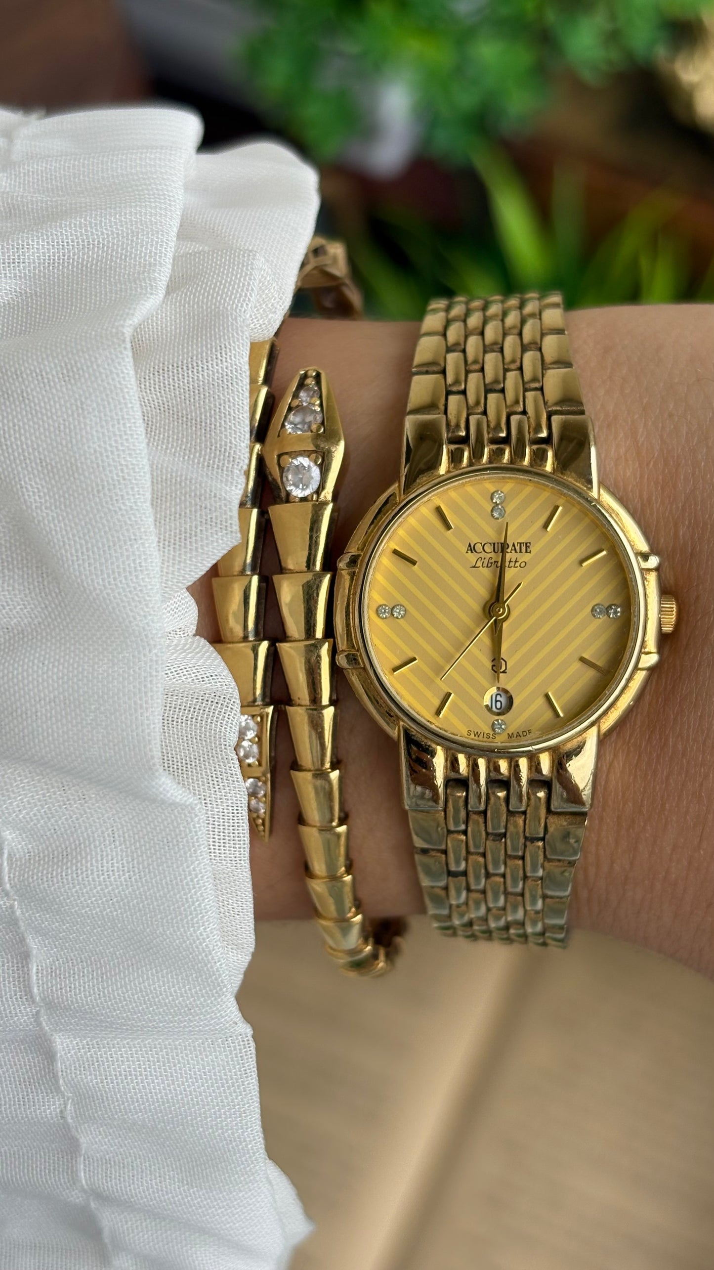 Vintage Accurate Libretto Swiss Watch in Gold Tone with Diamonds