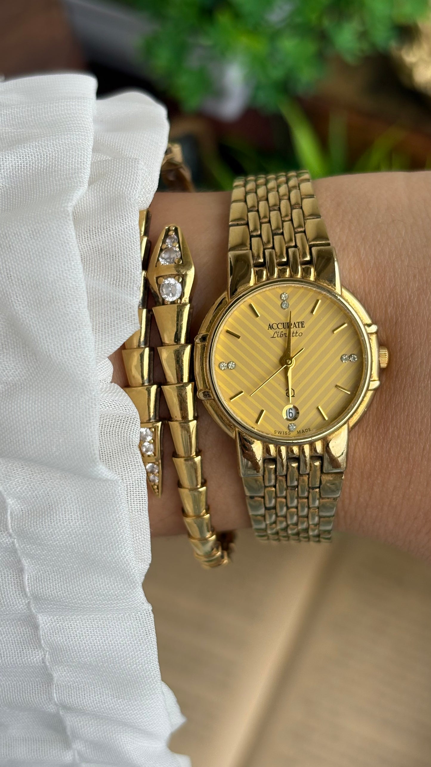 Vintage Accurate Libretto Swiss Watch in Gold Tone with Diamonds