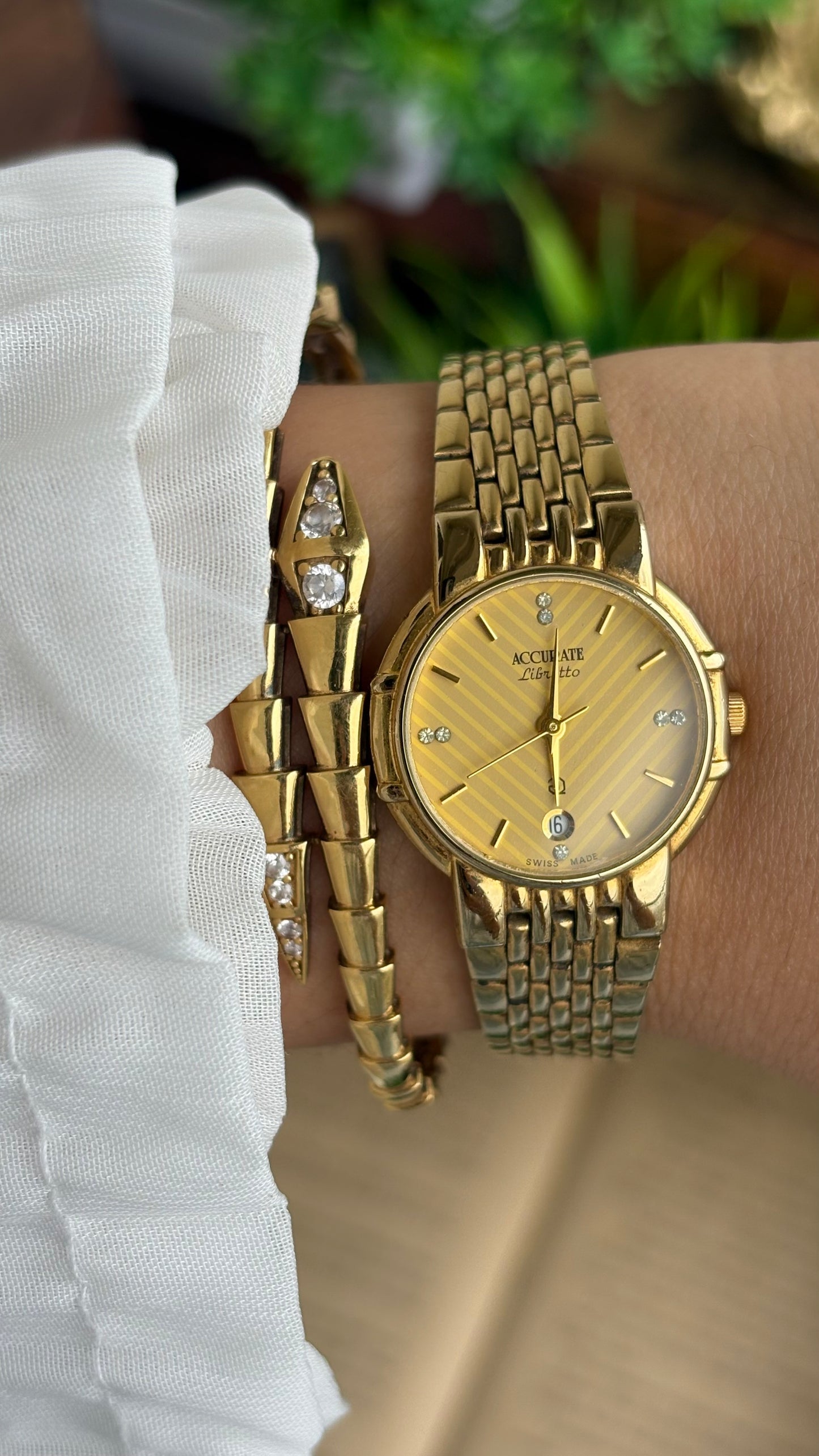 Vintage Accurate Libretto Swiss Watch in Gold Tone with Diamonds