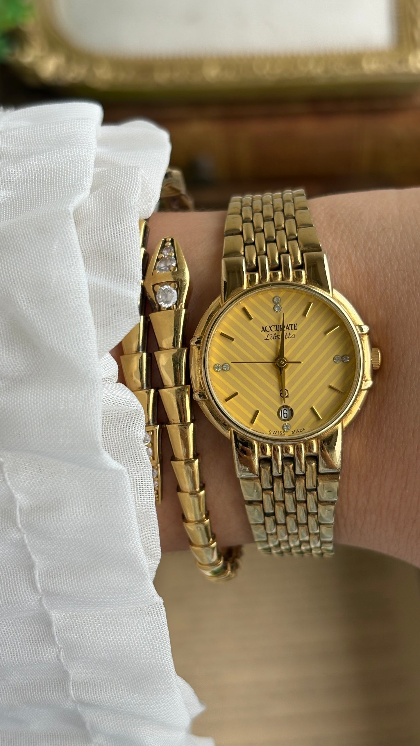 Vintage Accurate Libretto Swiss Watch in Gold Tone with Diamonds