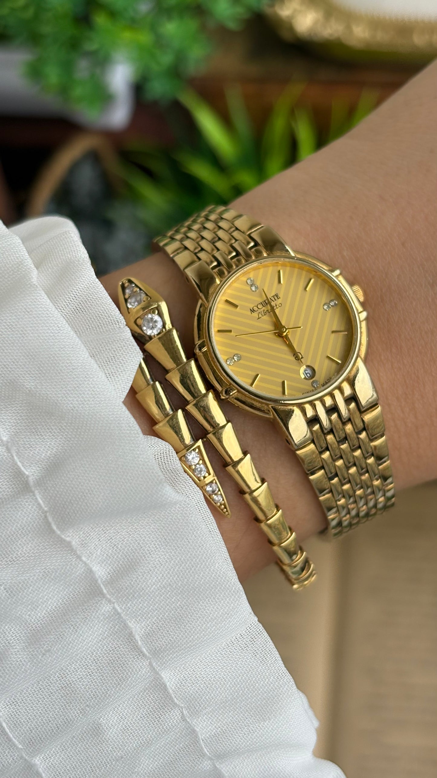 Vintage Accurate Libretto Swiss Watch in Gold Tone with Diamonds