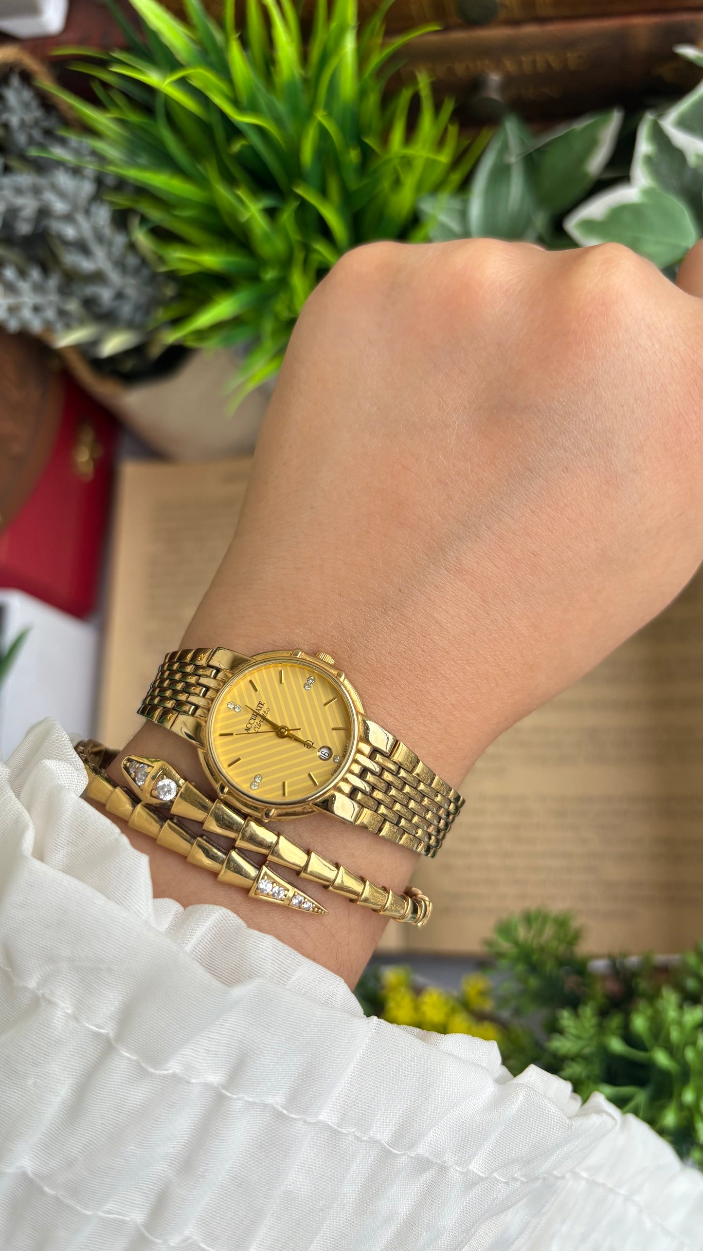 Vintage Accurate Libretto Swiss Watch in Gold Tone with Diamonds