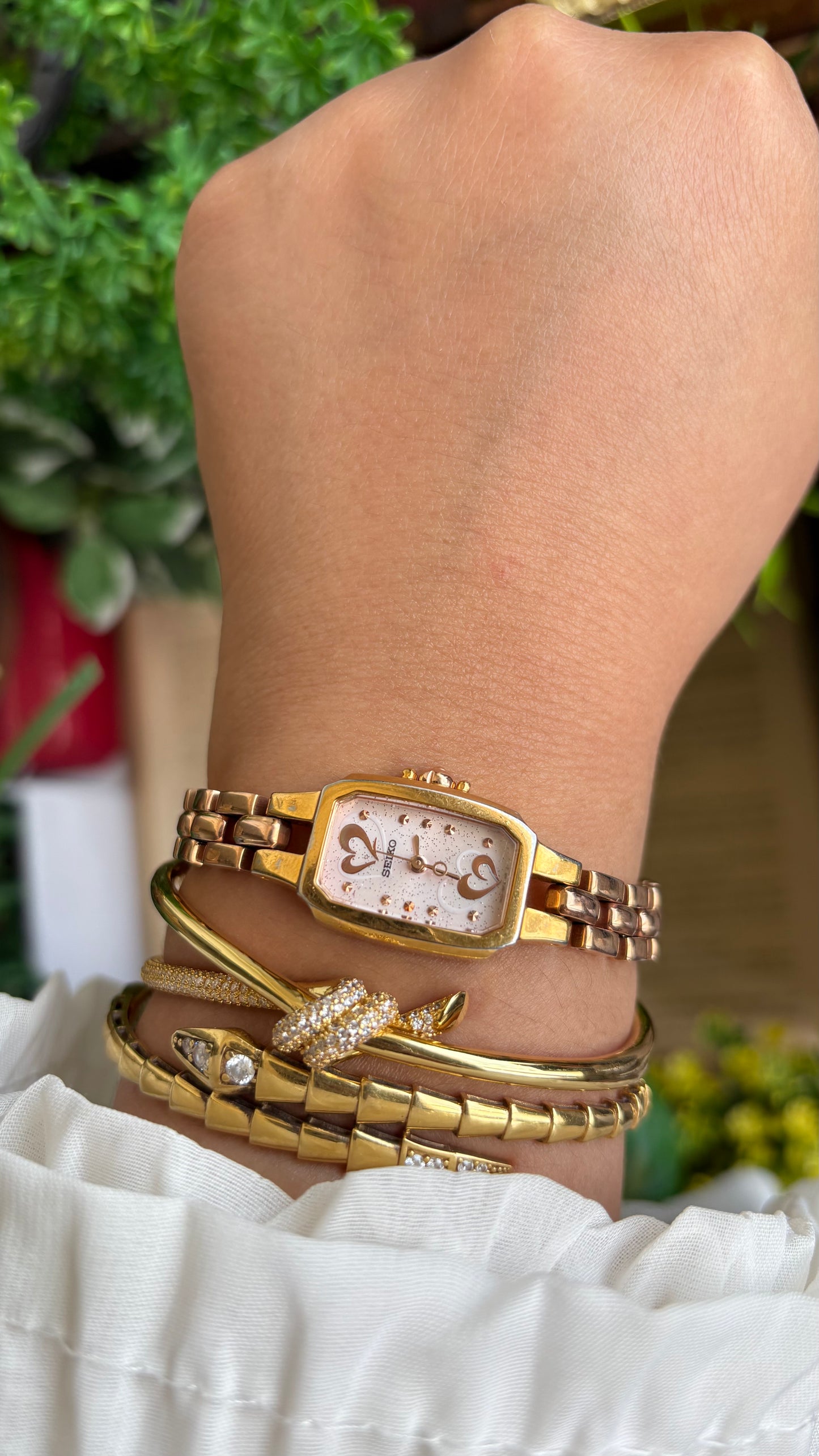 Vintage Seiko Watch in Rose Gold Tone with Hearts on Dial