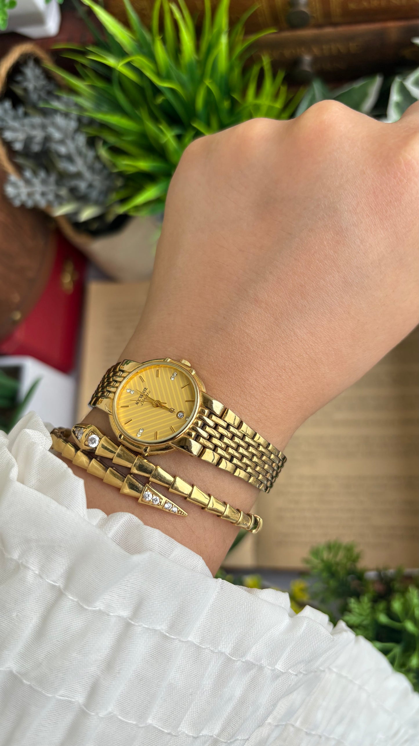 Vintage Accurate Libretto Swiss Watch in Gold Tone with Diamonds
