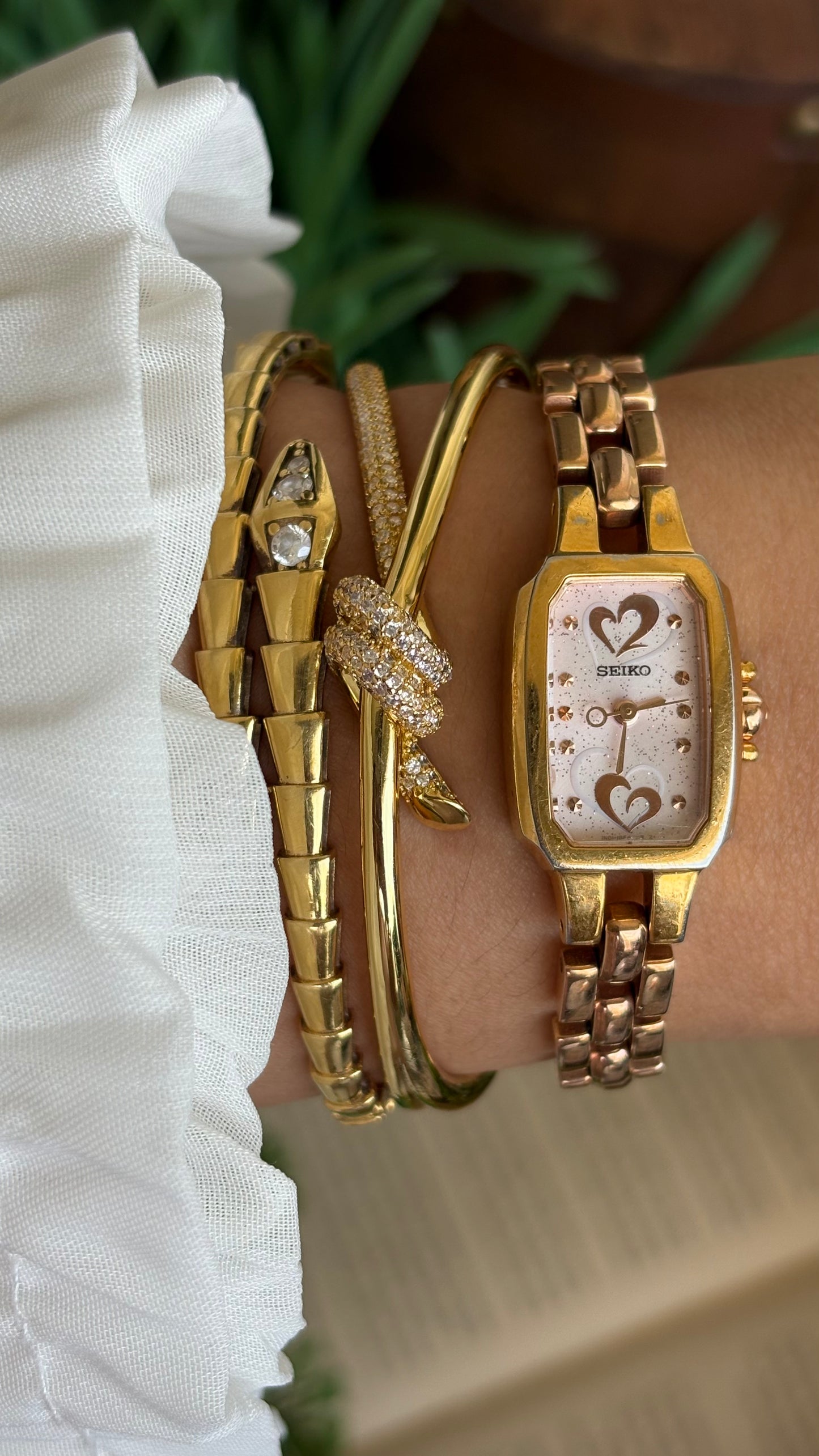 Vintage Seiko Watch in Rose Gold Tone with Hearts on Dial
