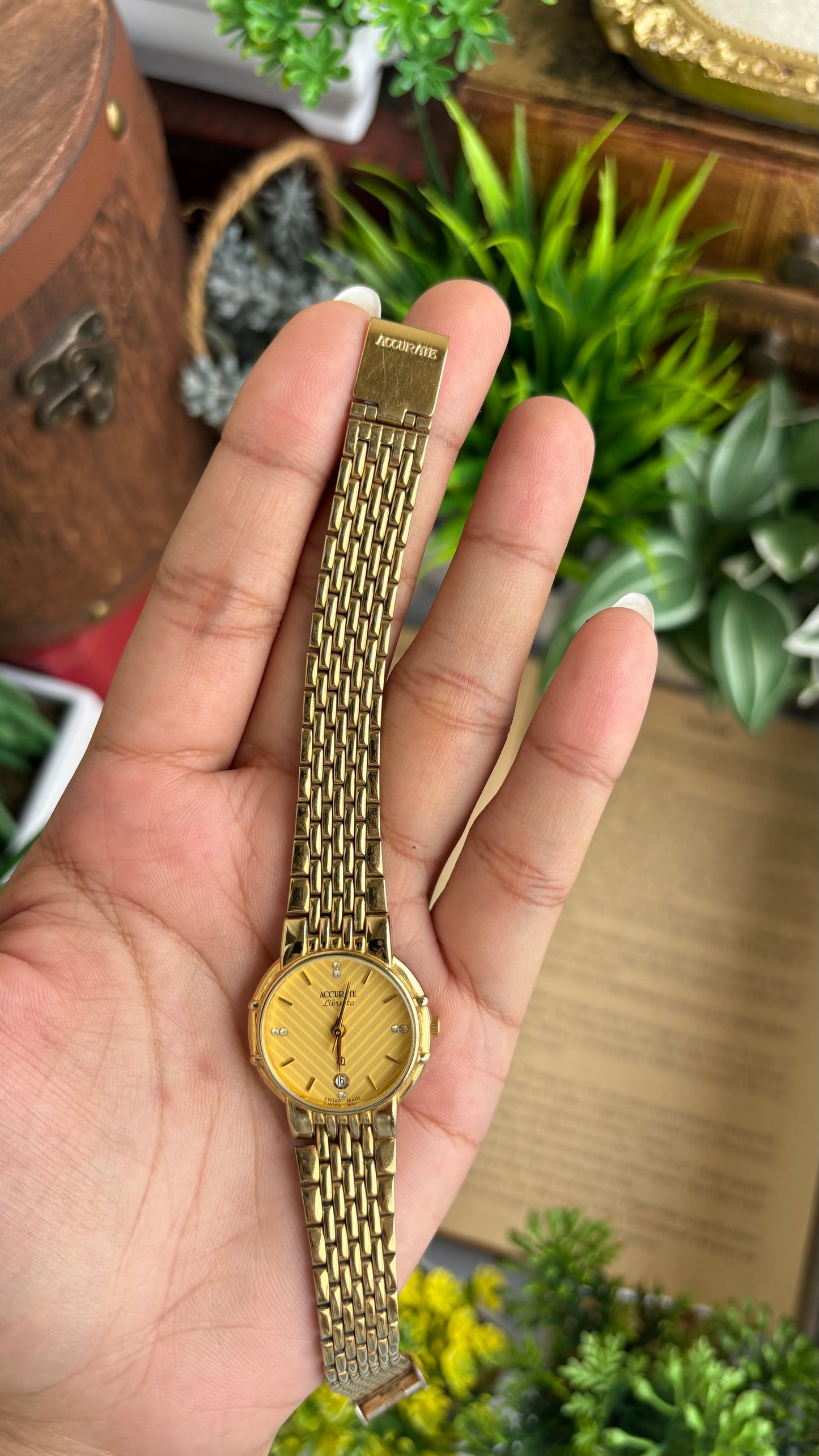 Vintage Accurate Libretto Swiss Watch in Gold Tone with Diamonds