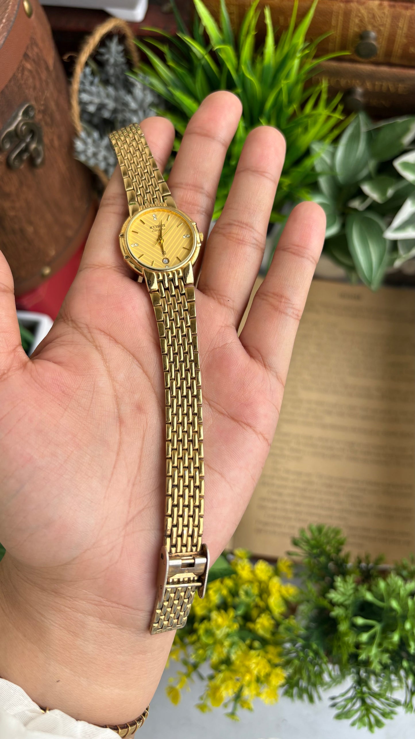 Vintage Accurate Libretto Swiss Watch in Gold Tone with Diamonds
