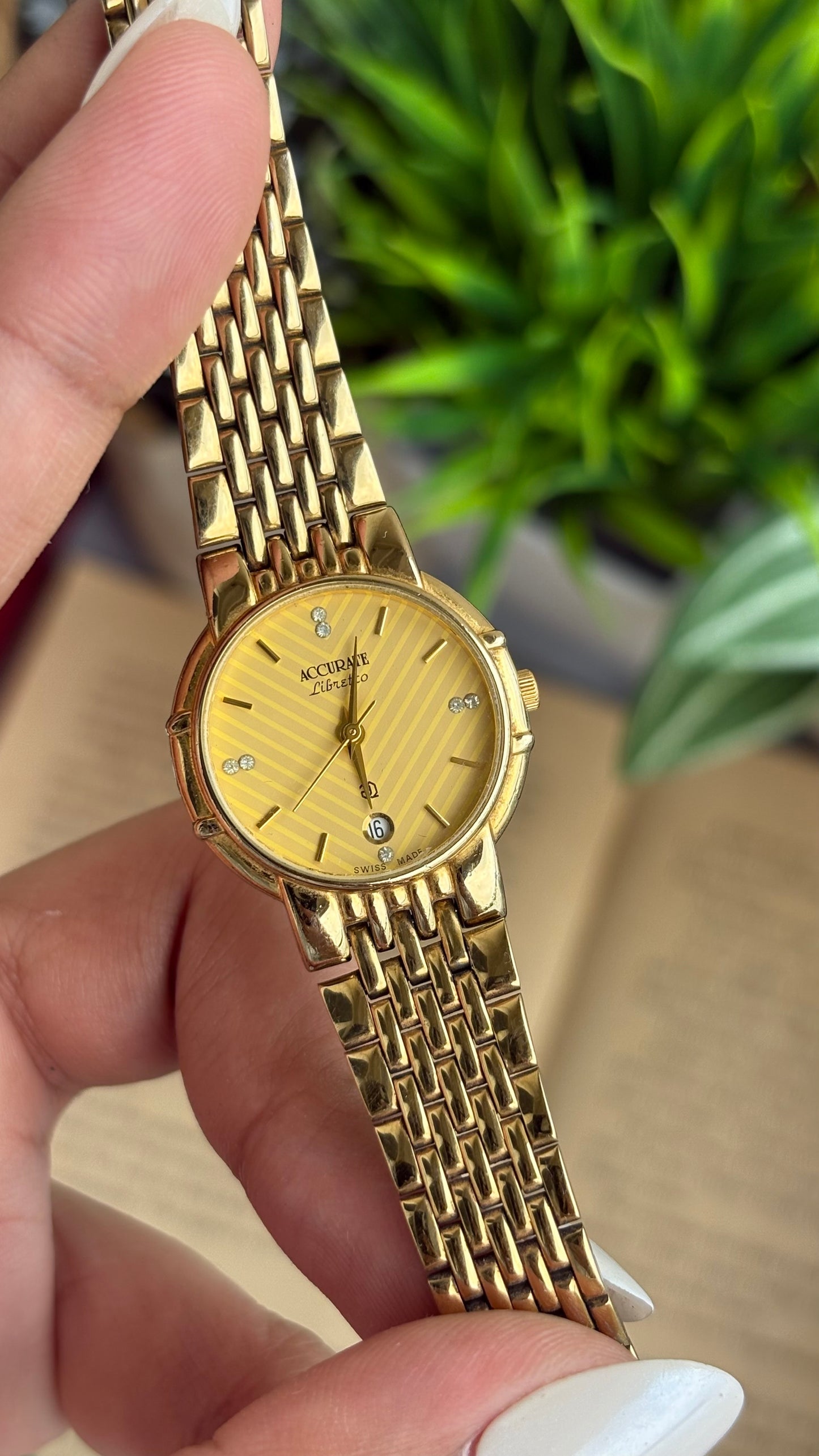 Vintage Accurate Libretto Swiss Watch in Gold Tone with Diamonds