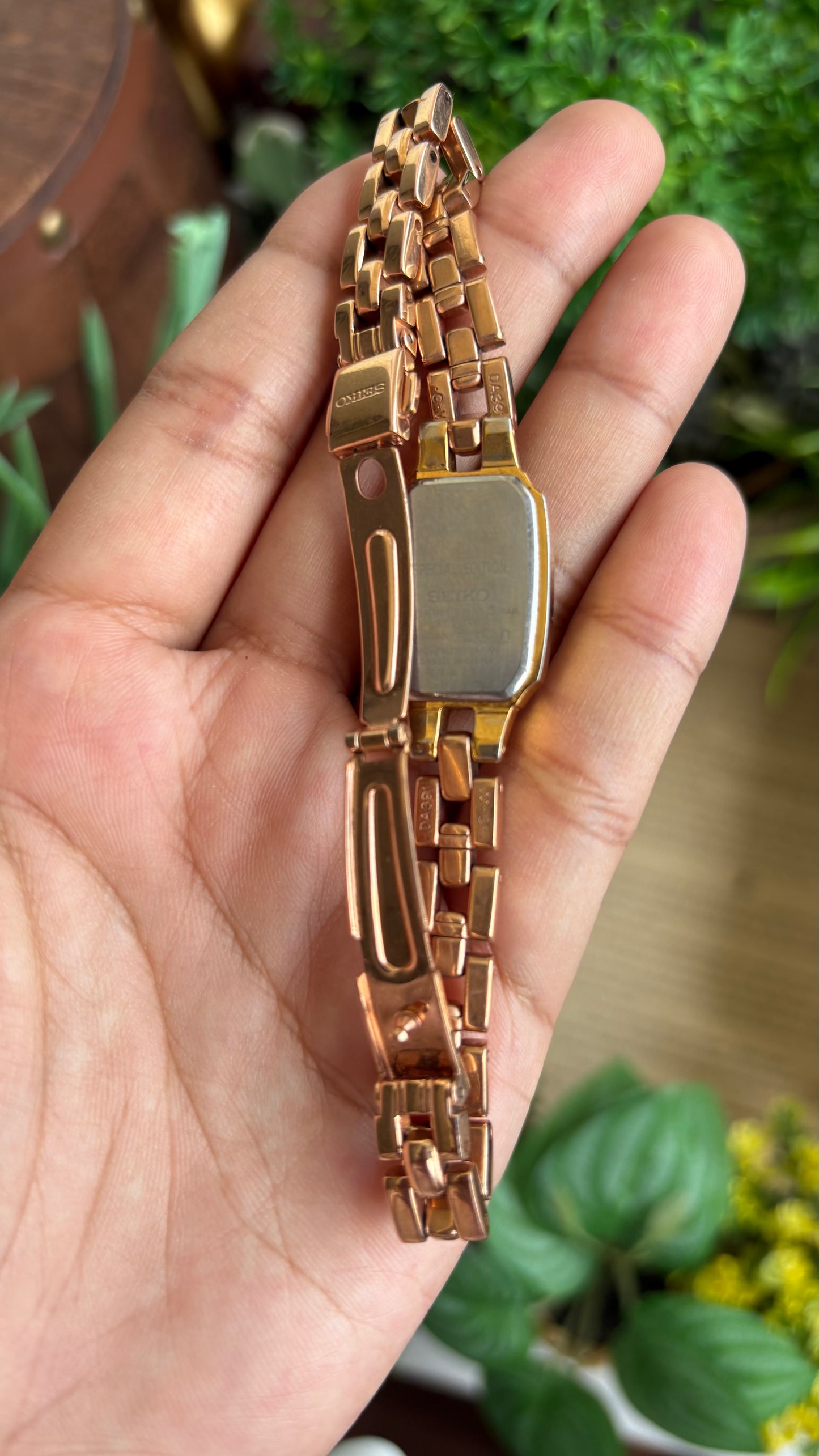 Vintage Seiko Watch in Rose Gold Tone with Hearts on Dial