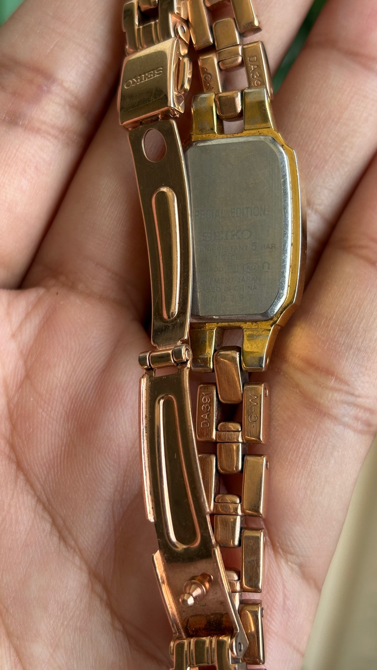 Vintage Seiko Watch in Rose Gold Tone with Hearts on Dial