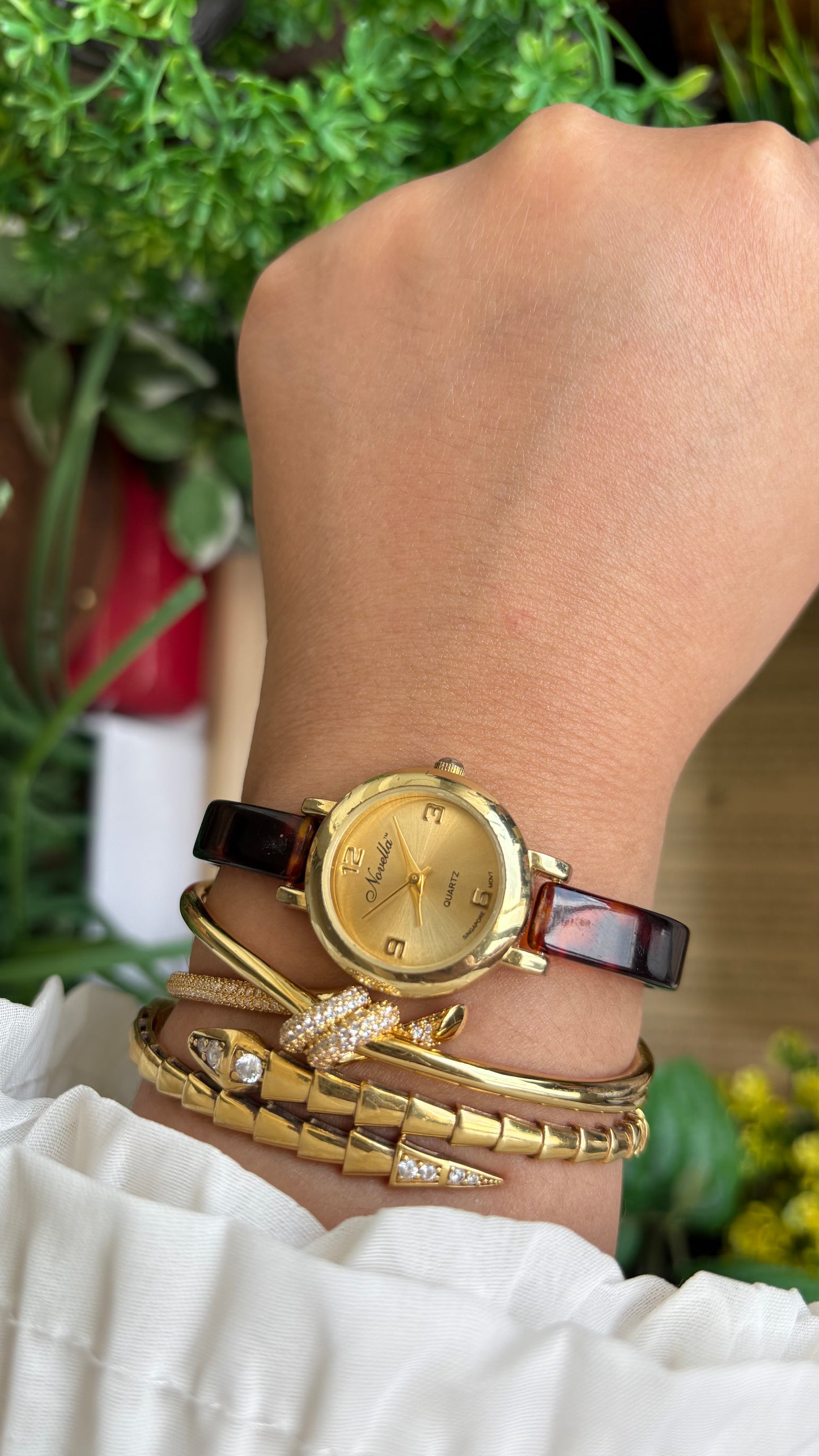 Vintage Novella Tortoise Watch in Gold Tone