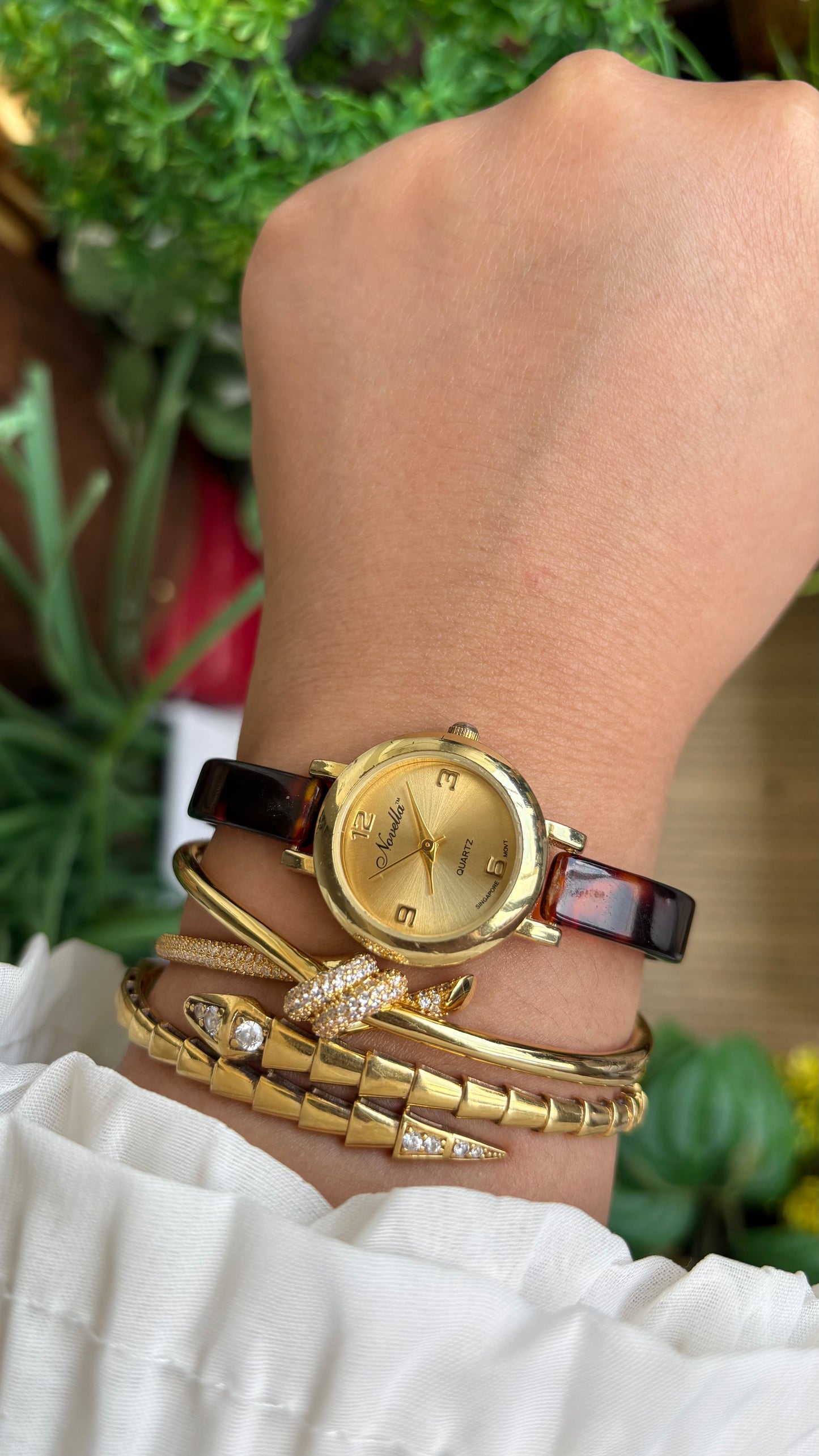Vintage Novella Tortoise Watch in Gold Tone