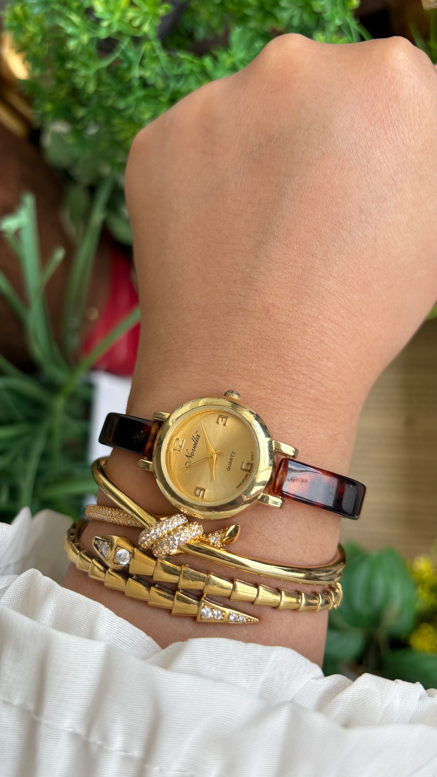 Vintage Novella Tortoise Watch in Gold Tone