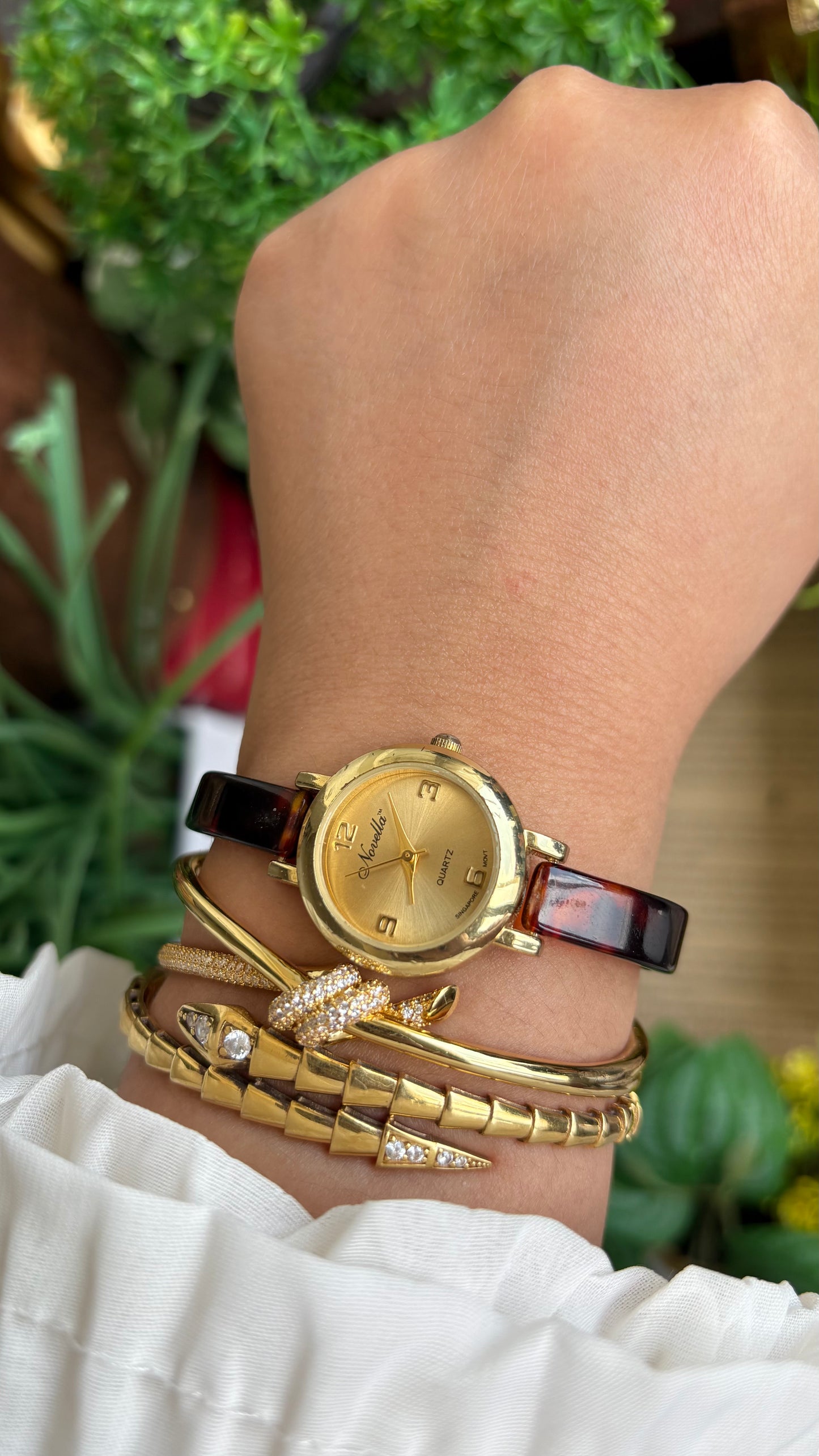 Vintage Novella Tortoise Watch in Gold Tone
