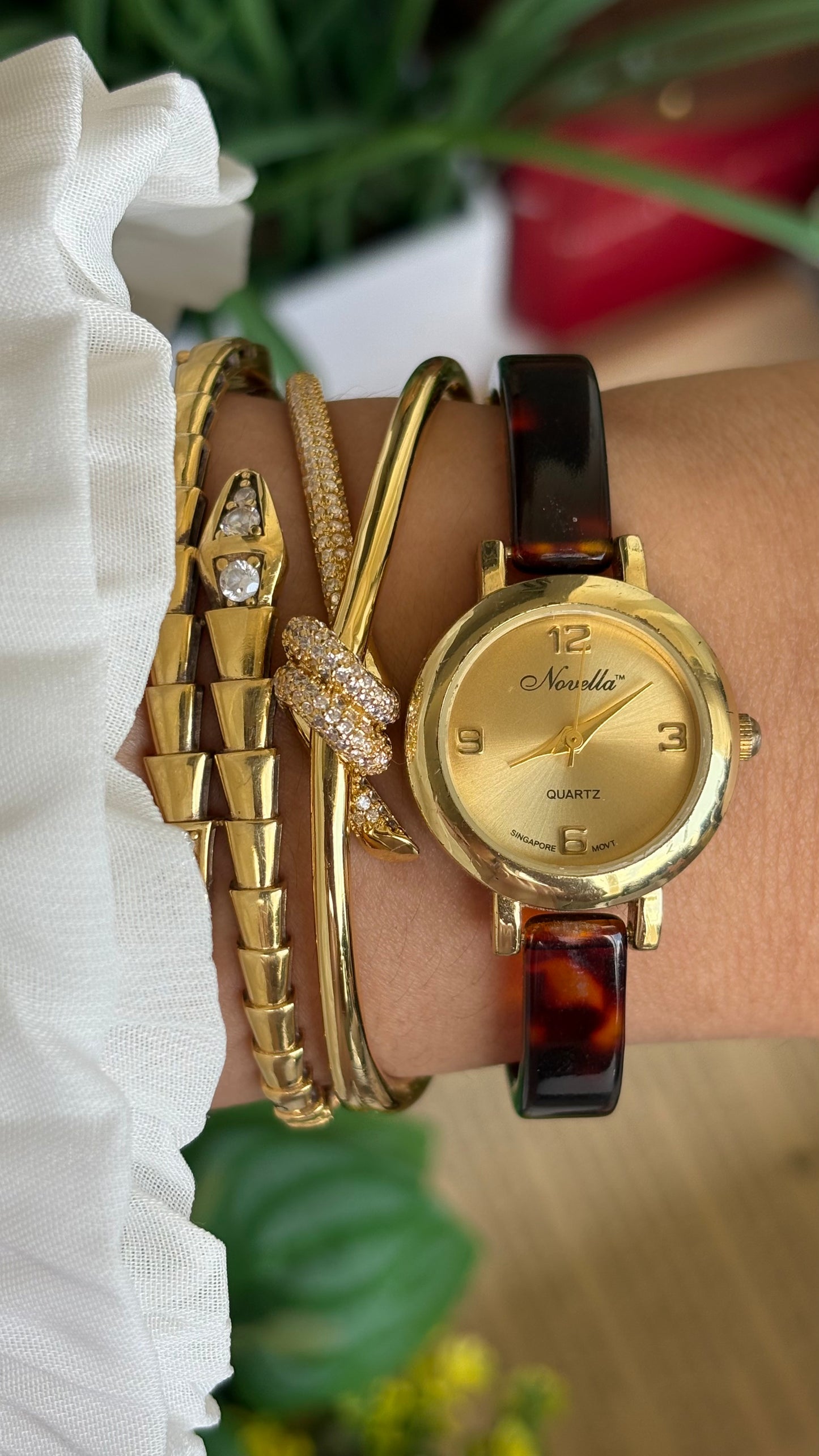 Vintage Novella Tortoise Watch in Gold Tone