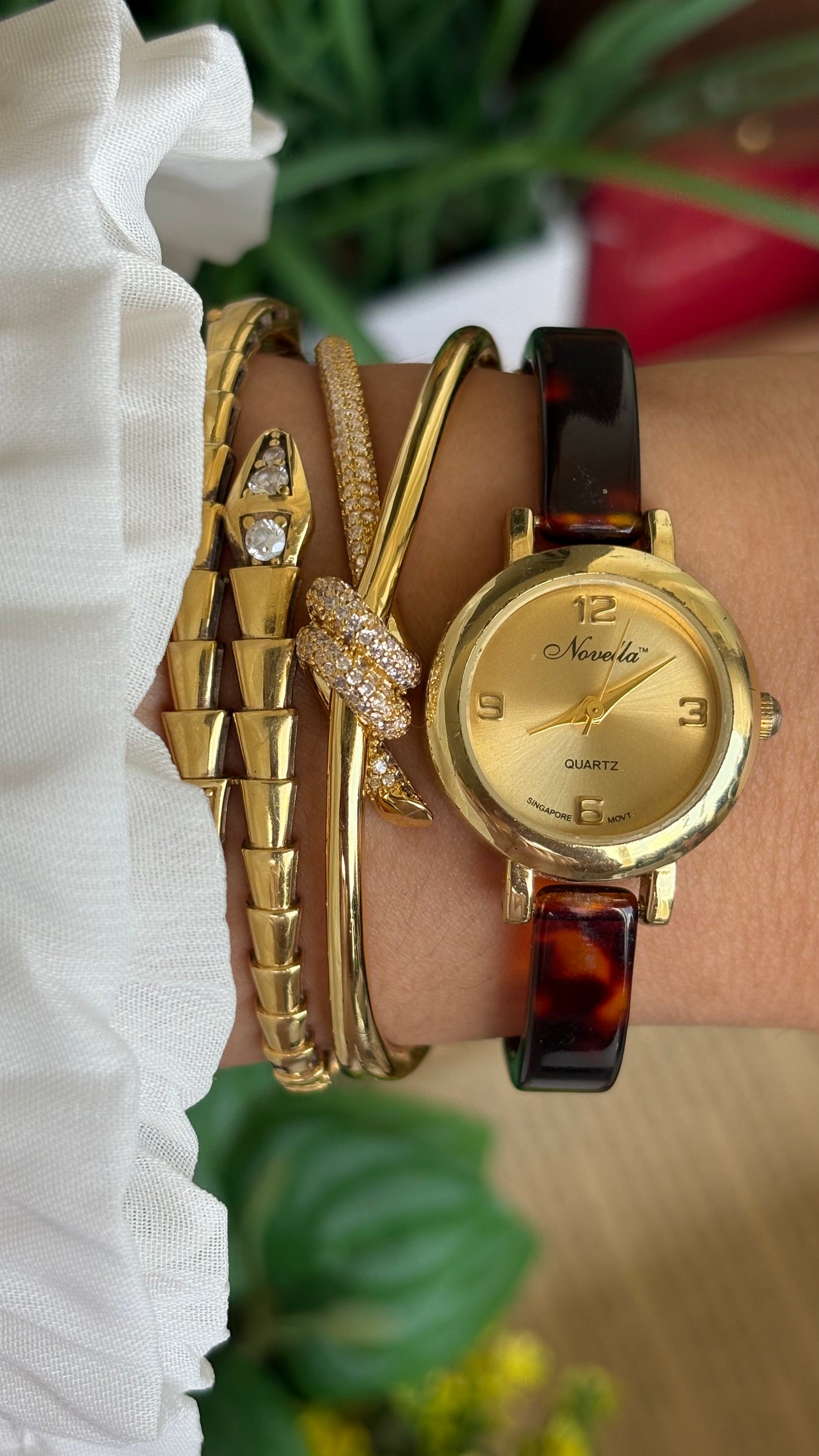 Vintage Novella Tortoise Watch in Gold Tone