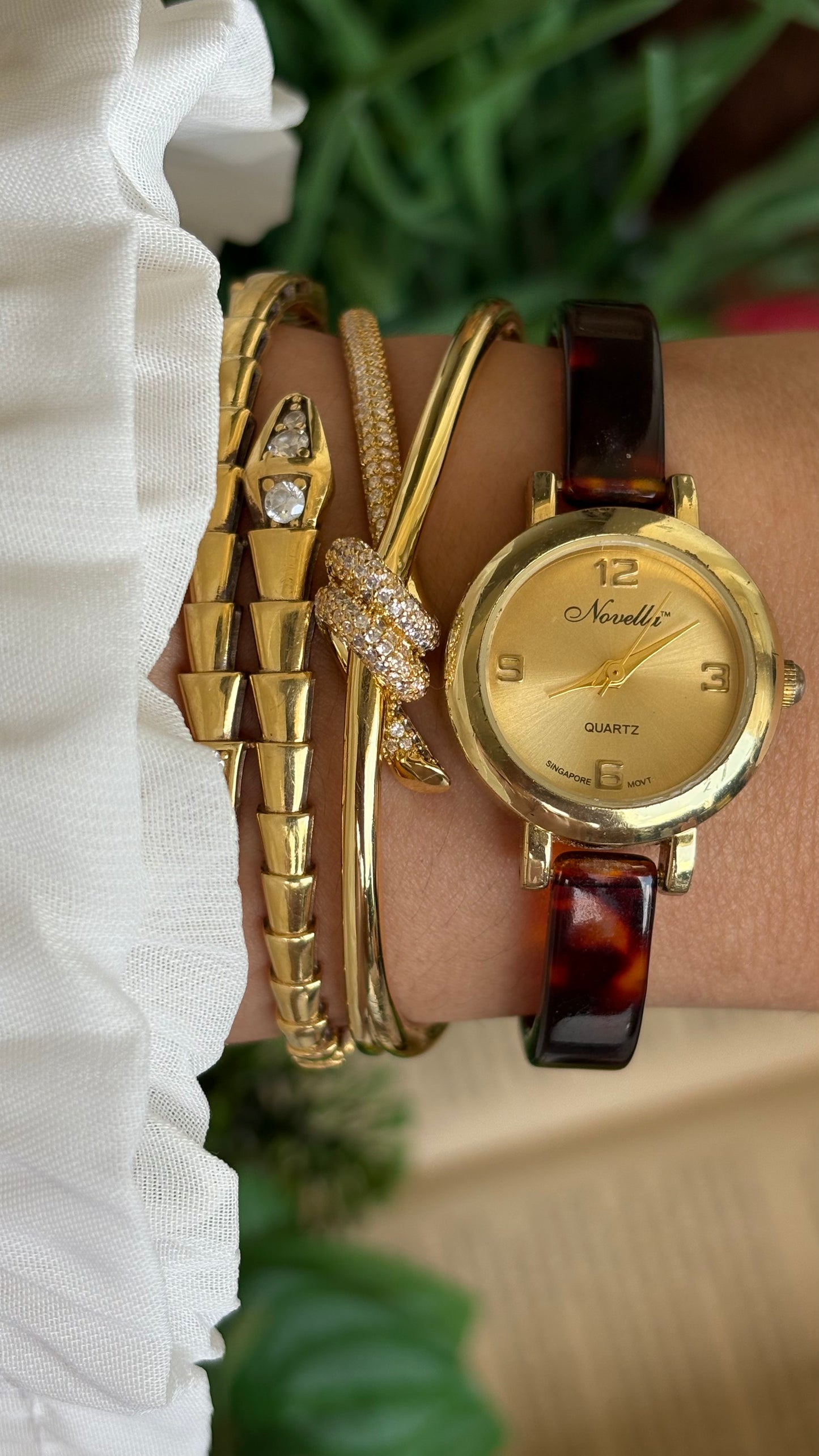 Vintage Novella Tortoise Watch in Gold Tone