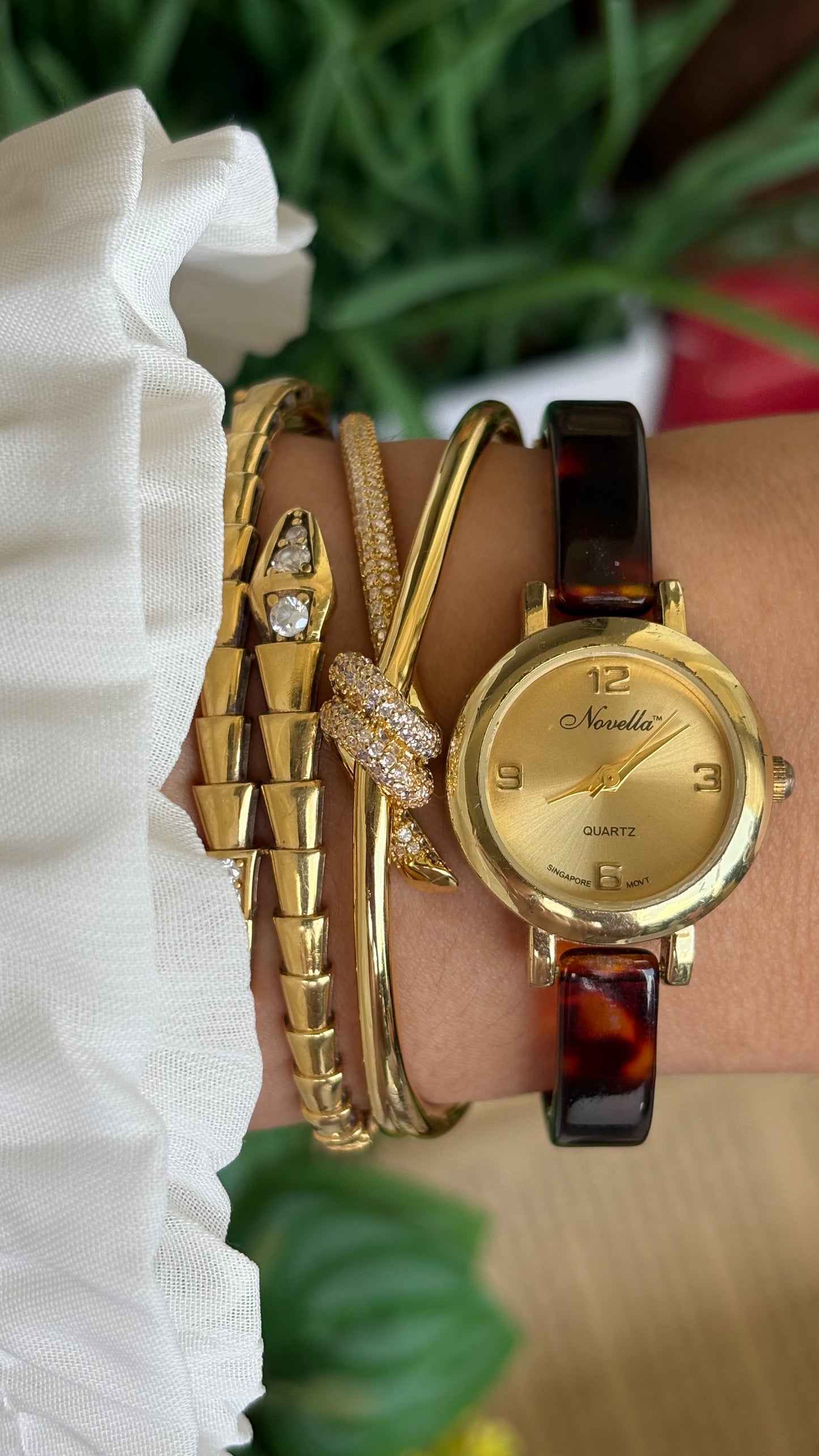Vintage Novella Tortoise Watch in Gold Tone