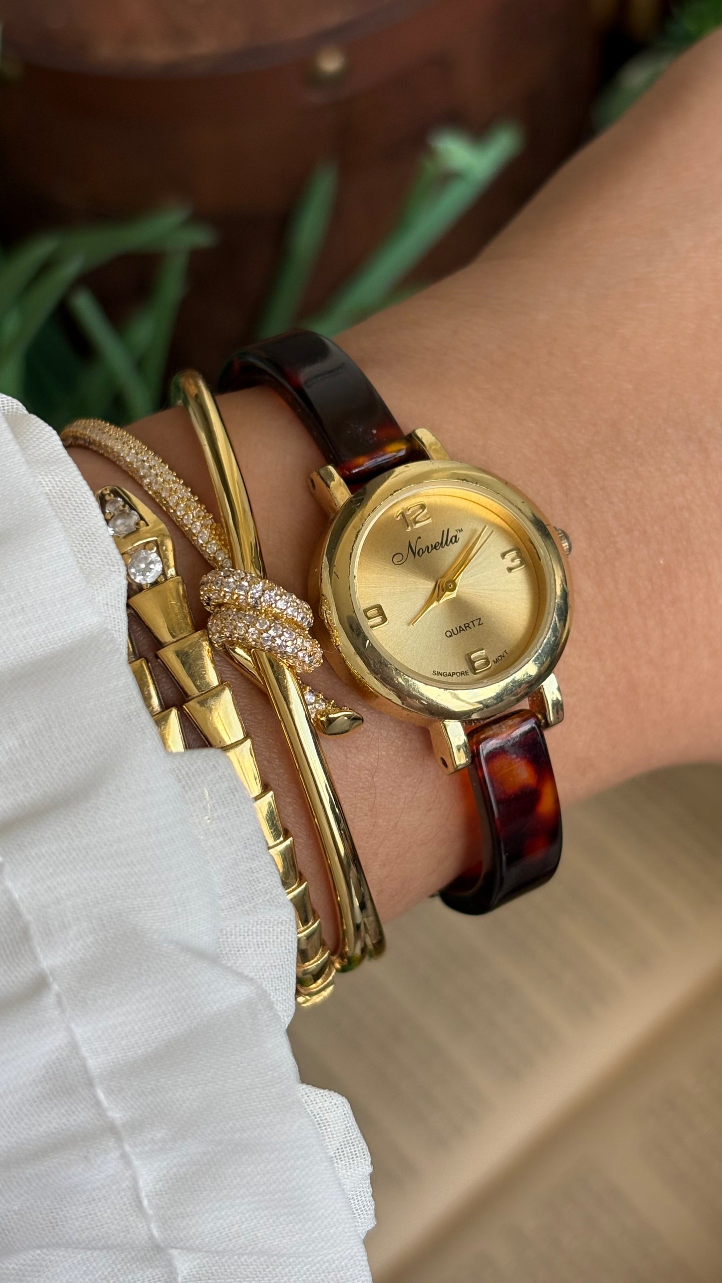 Vintage Novella Tortoise Watch in Gold Tone