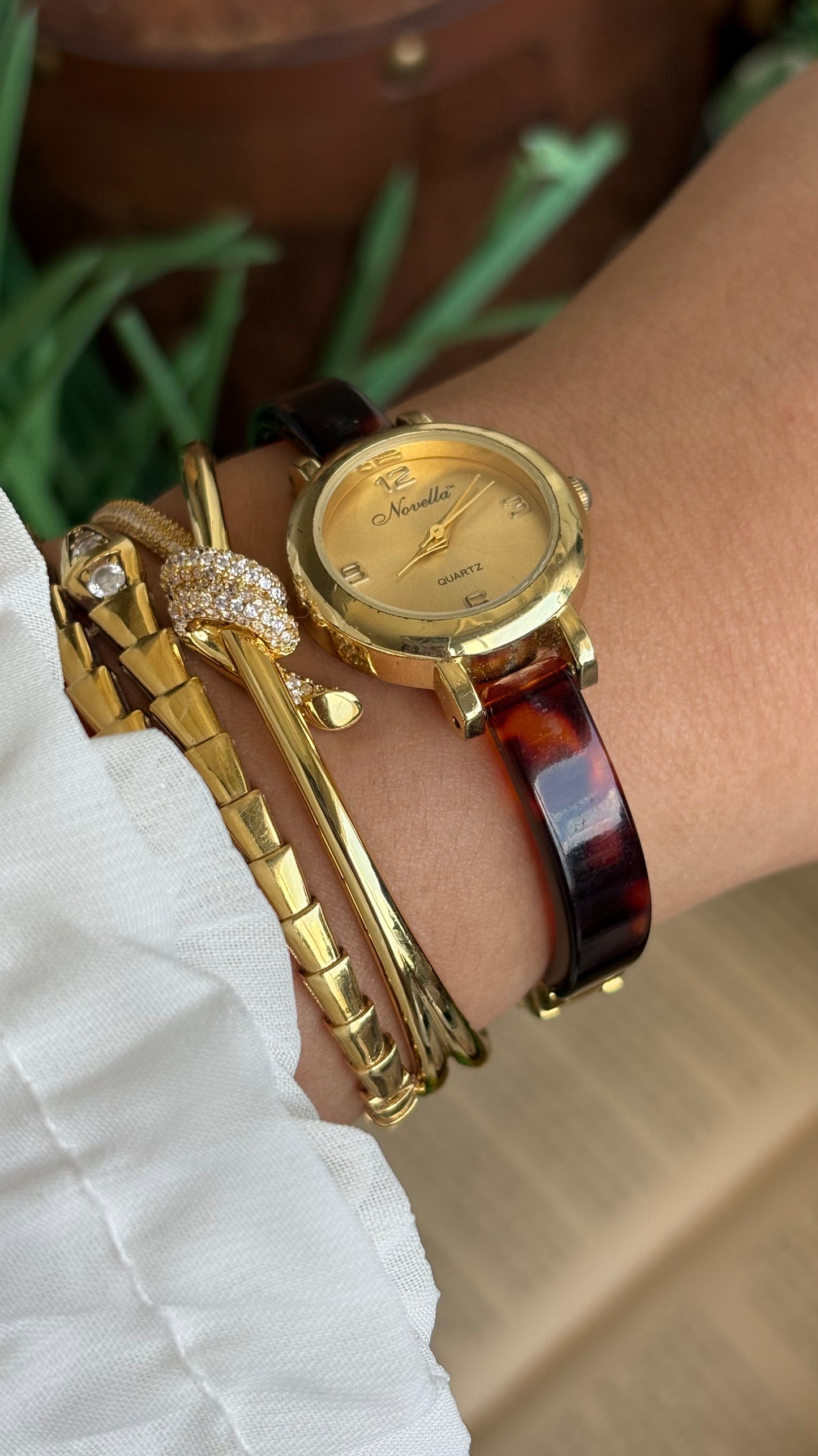 Vintage Novella Tortoise Watch in Gold Tone
