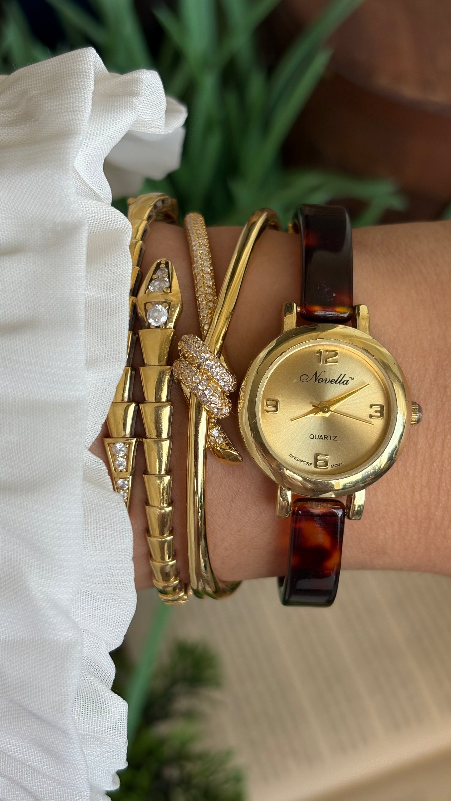Vintage Novella Tortoise Watch in Gold Tone