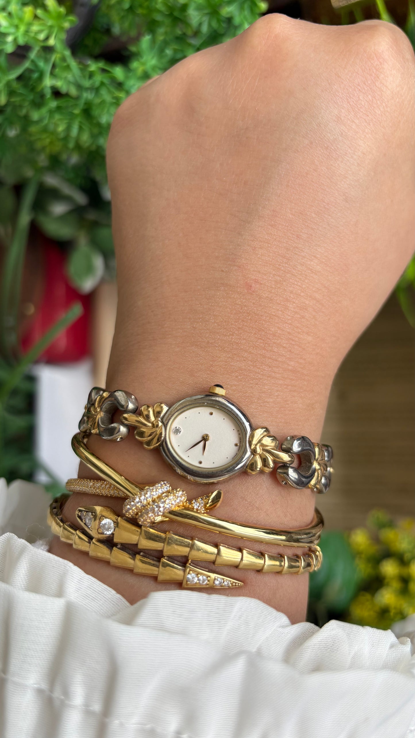 Vintage Noevir Citizen Watch in Two-Tone Flower Coquette Straps