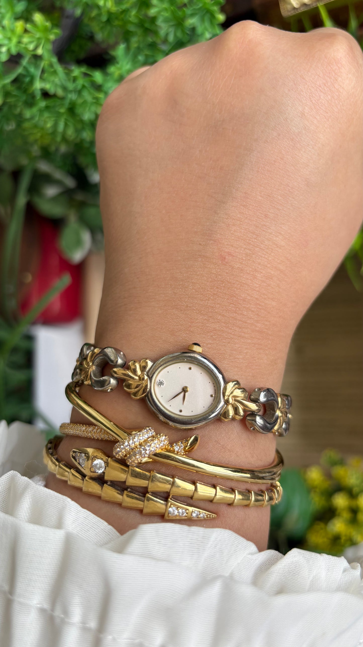 Vintage Noevir Citizen Watch in Two-Tone Flower Coquette Straps