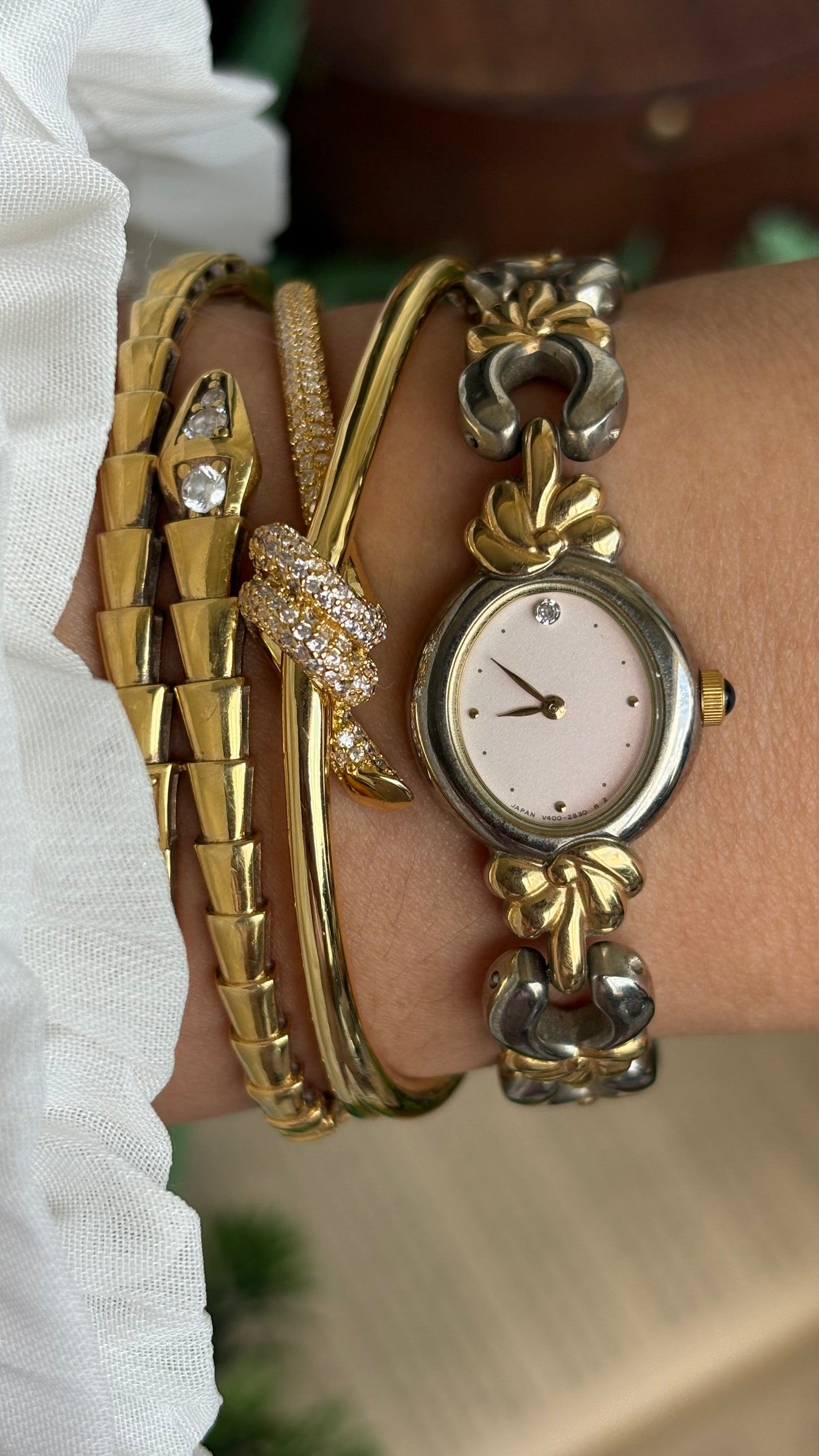 Vintage Noevir Citizen Watch in Two-Tone Flower Coquette Straps