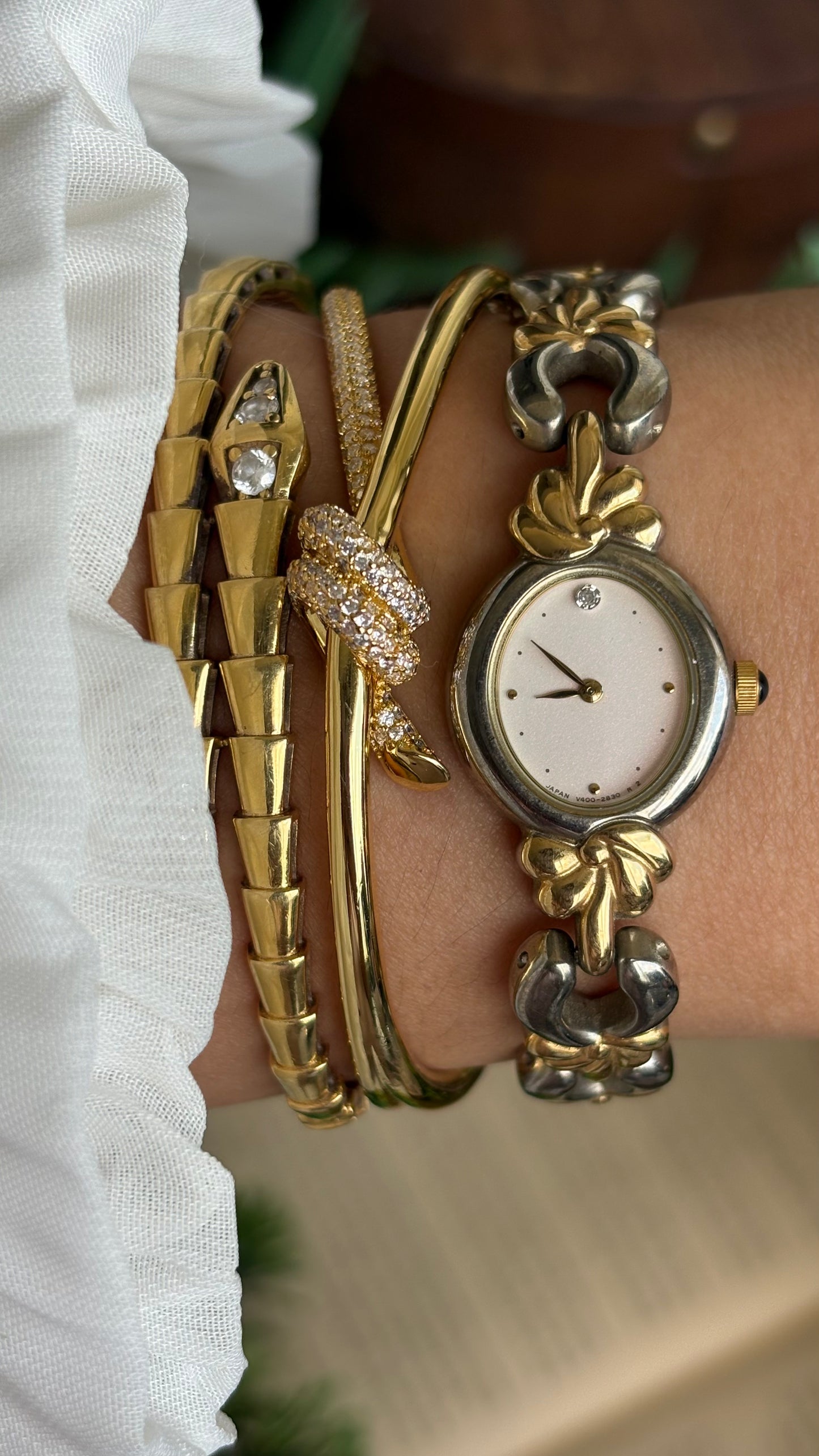 Vintage Noevir Citizen Watch in Two-Tone Flower Coquette Straps