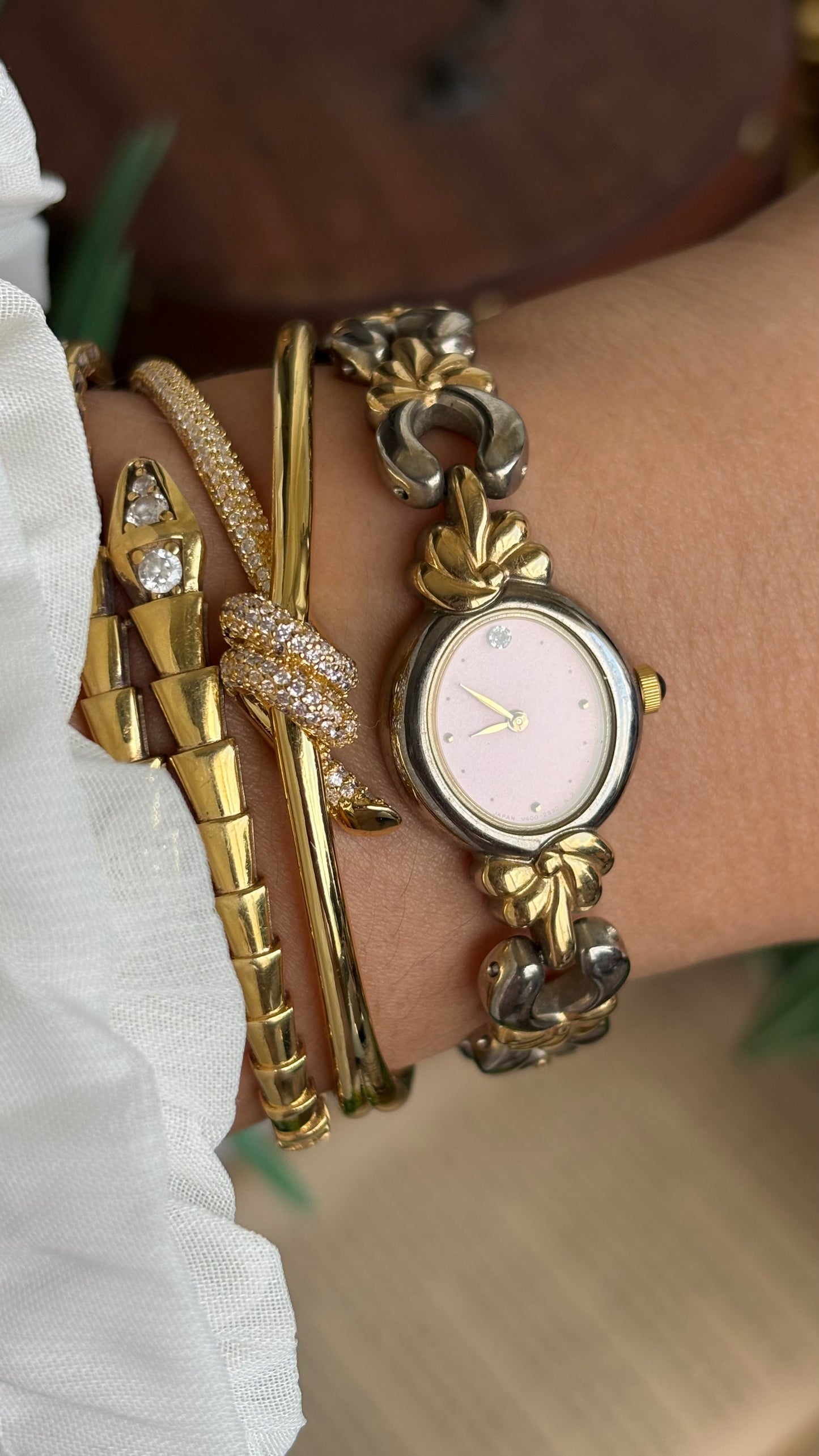 Vintage Noevir Citizen Watch in Two-Tone Flower Coquette Straps