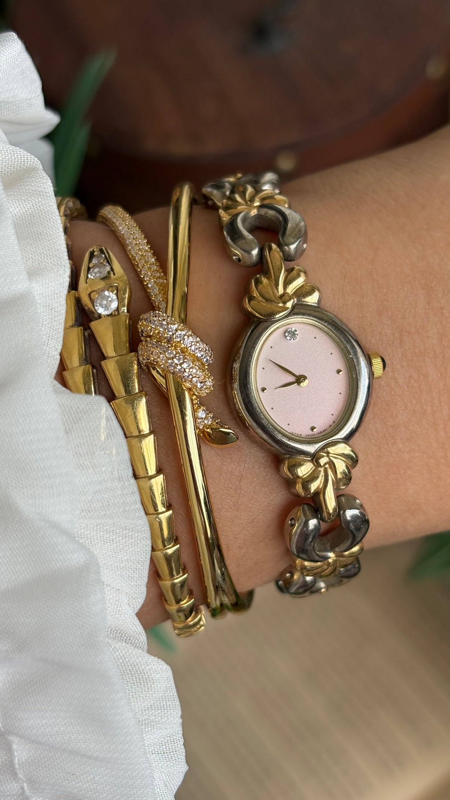 Vintage Noevir Citizen Watch in Two-Tone Flower Coquette Straps