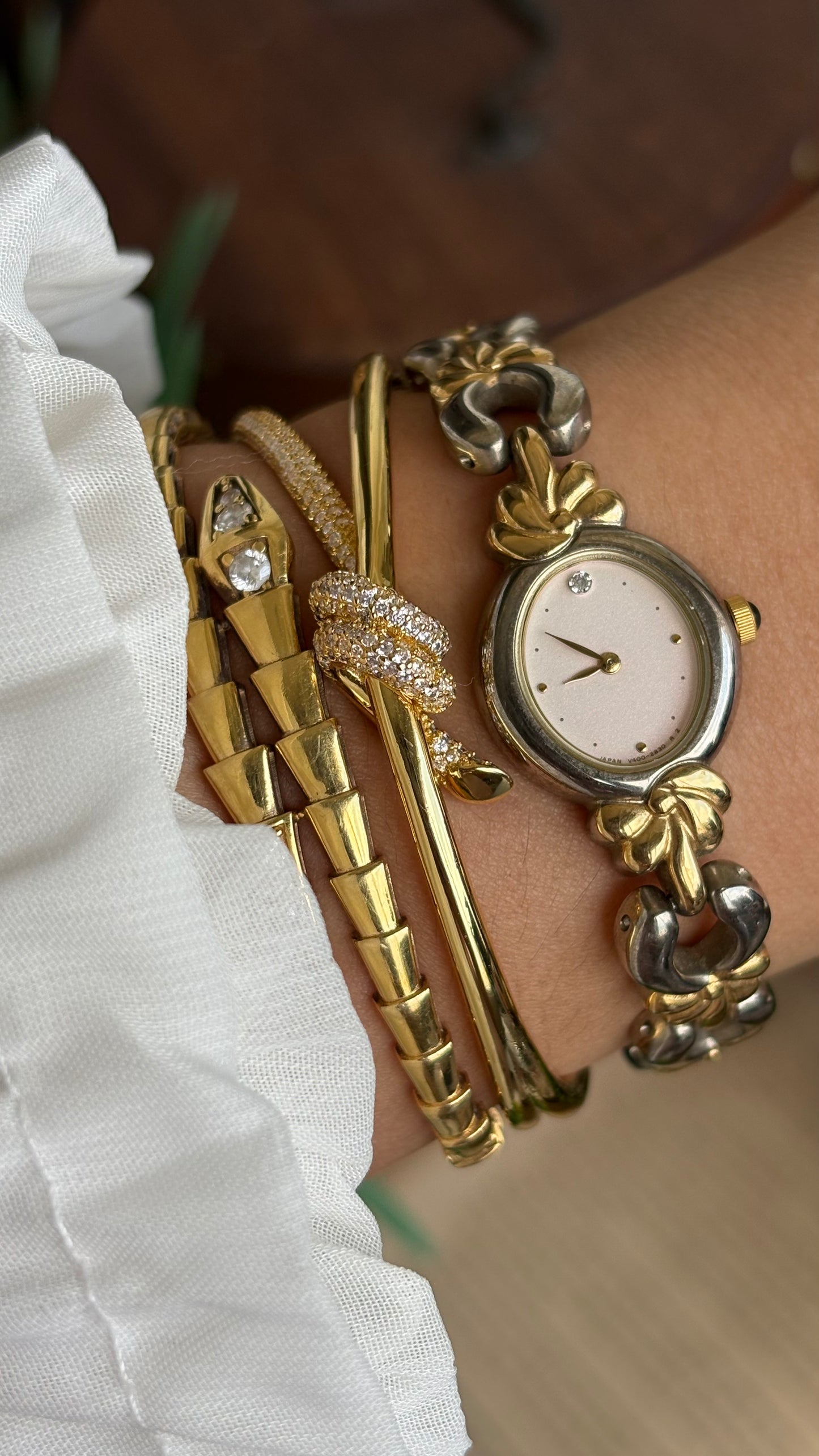Vintage Noevir Citizen Watch in Two-Tone Flower Coquette Straps