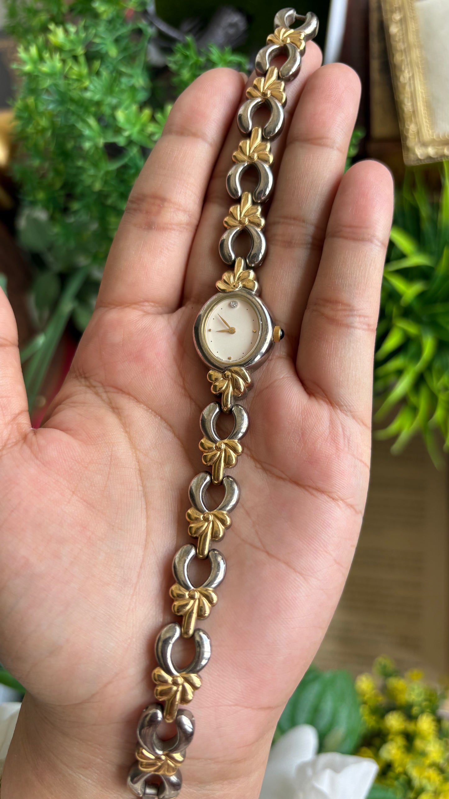 Vintage Noevir Citizen Watch in Two-Tone Flower Coquette Straps