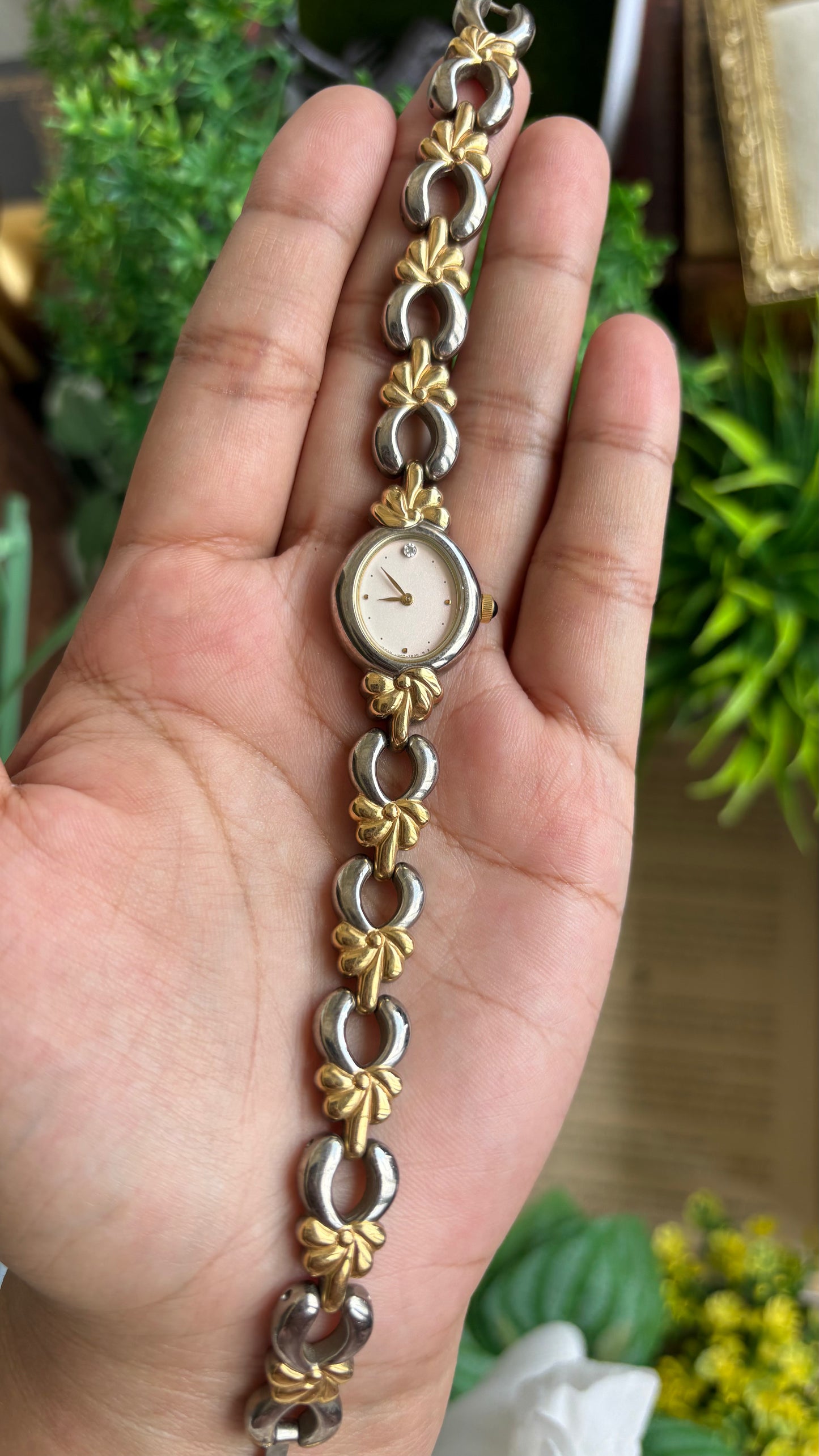Vintage Noevir Citizen Watch in Two-Tone Flower Coquette Straps