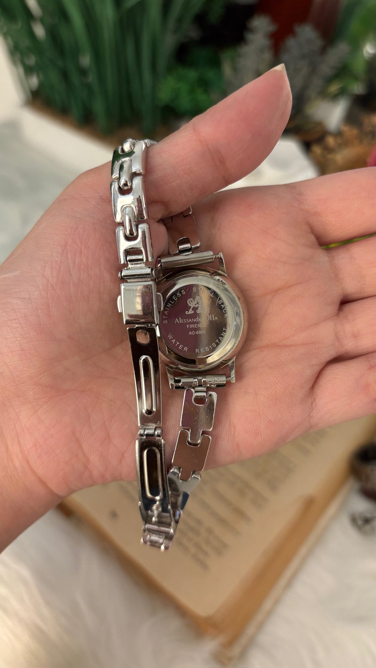 Vintage Alessandra Olla Mother of Pearl Dial Bracelet Watch in Silver Tone Quartz