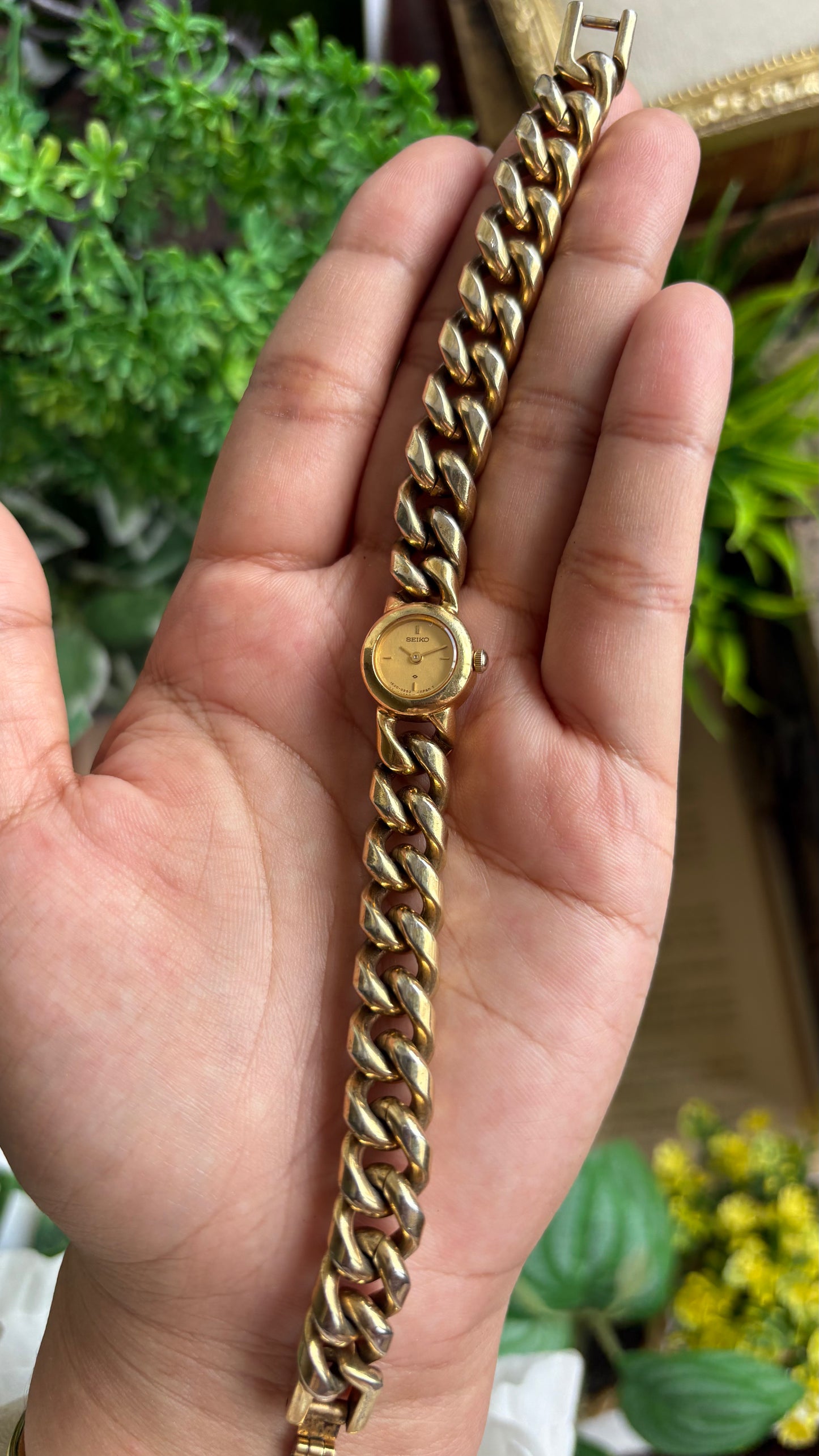 Extremely Rare Vintage Seiko Chain Bracelet Watch in Gold Tone Super Dainty