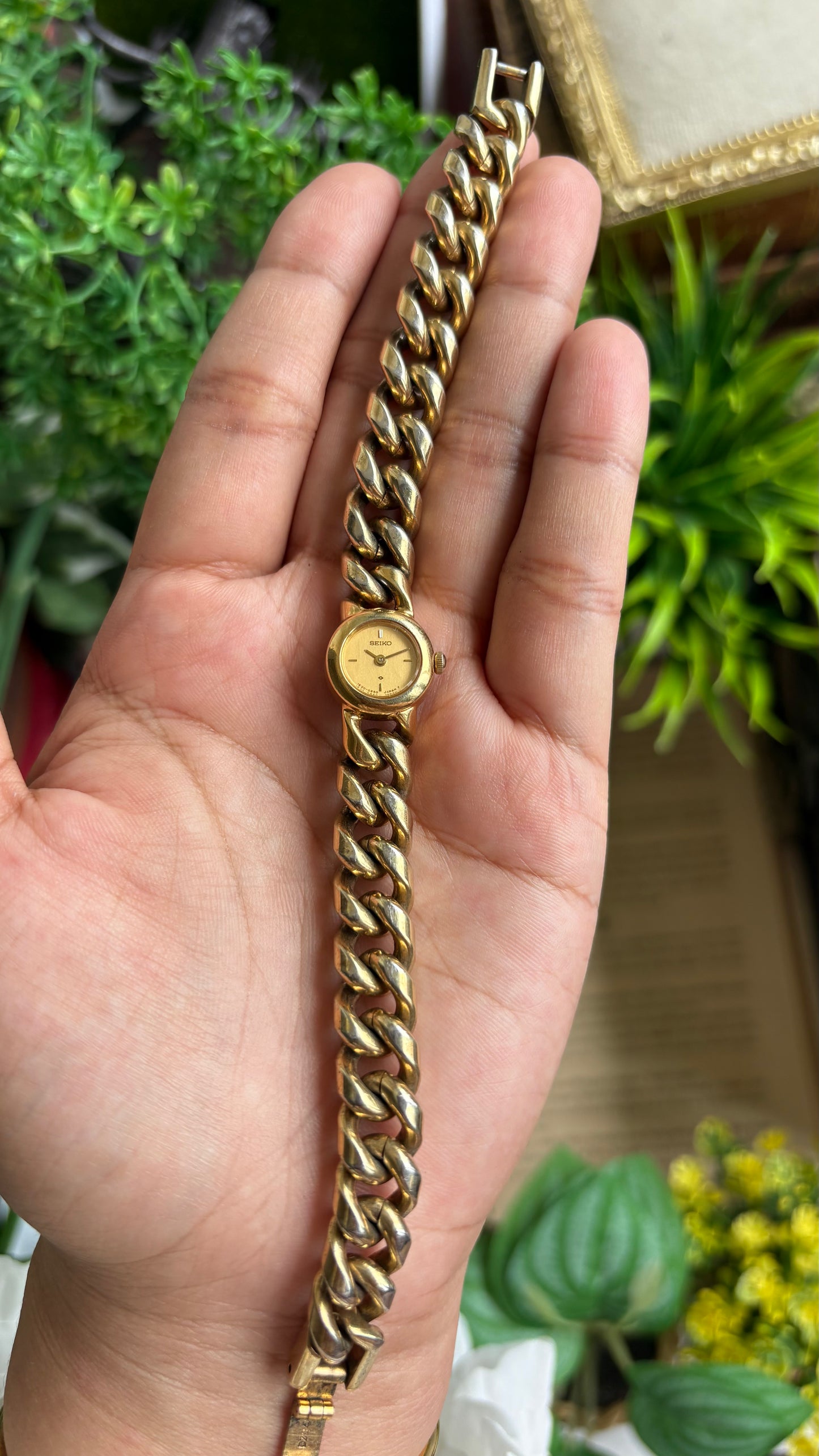 Extremely Rare Vintage Seiko Chain Bracelet Watch in Gold Tone Super Dainty