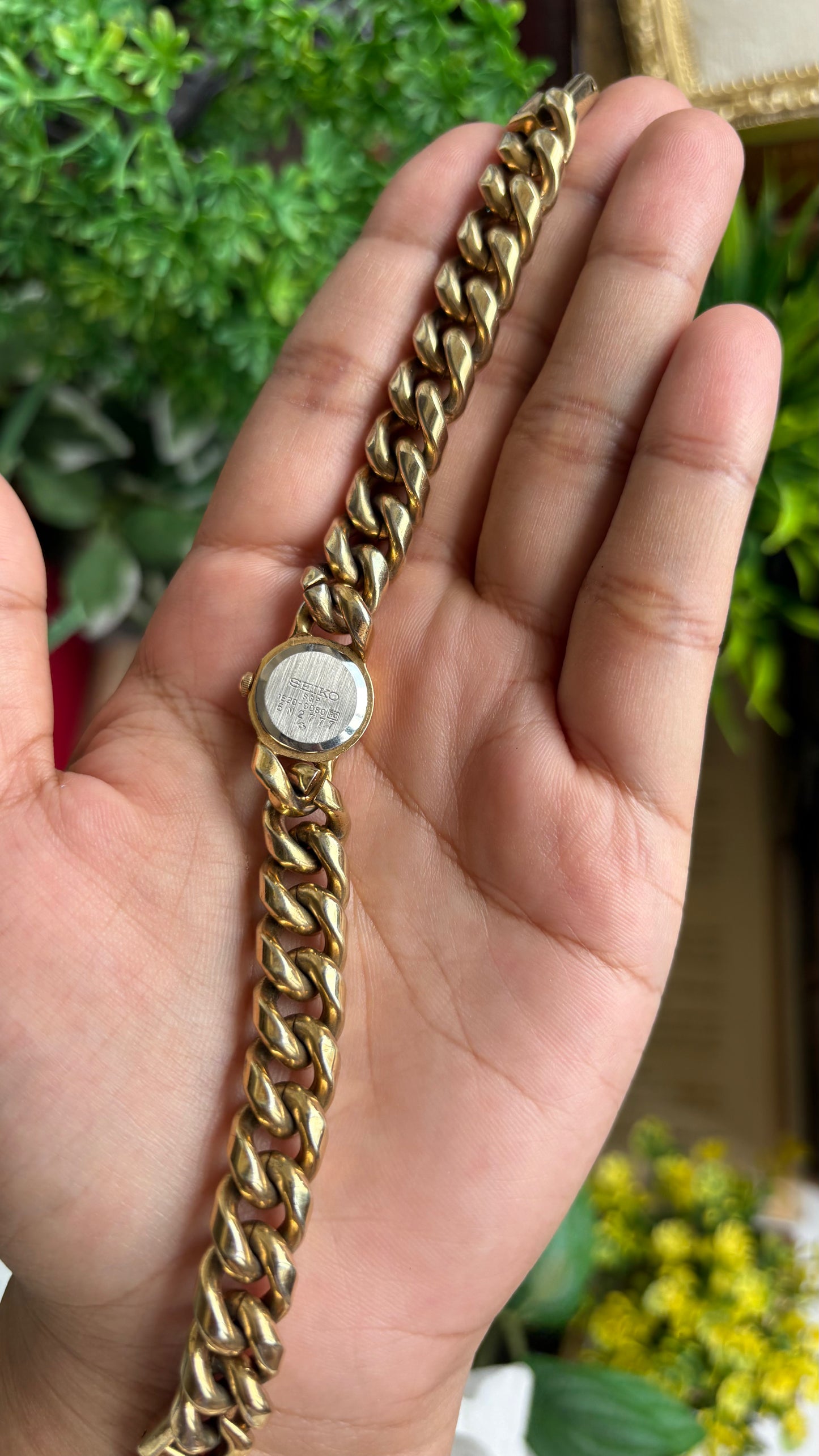 Extremely Rare Vintage Seiko Chain Bracelet Watch in Gold Tone Super Dainty