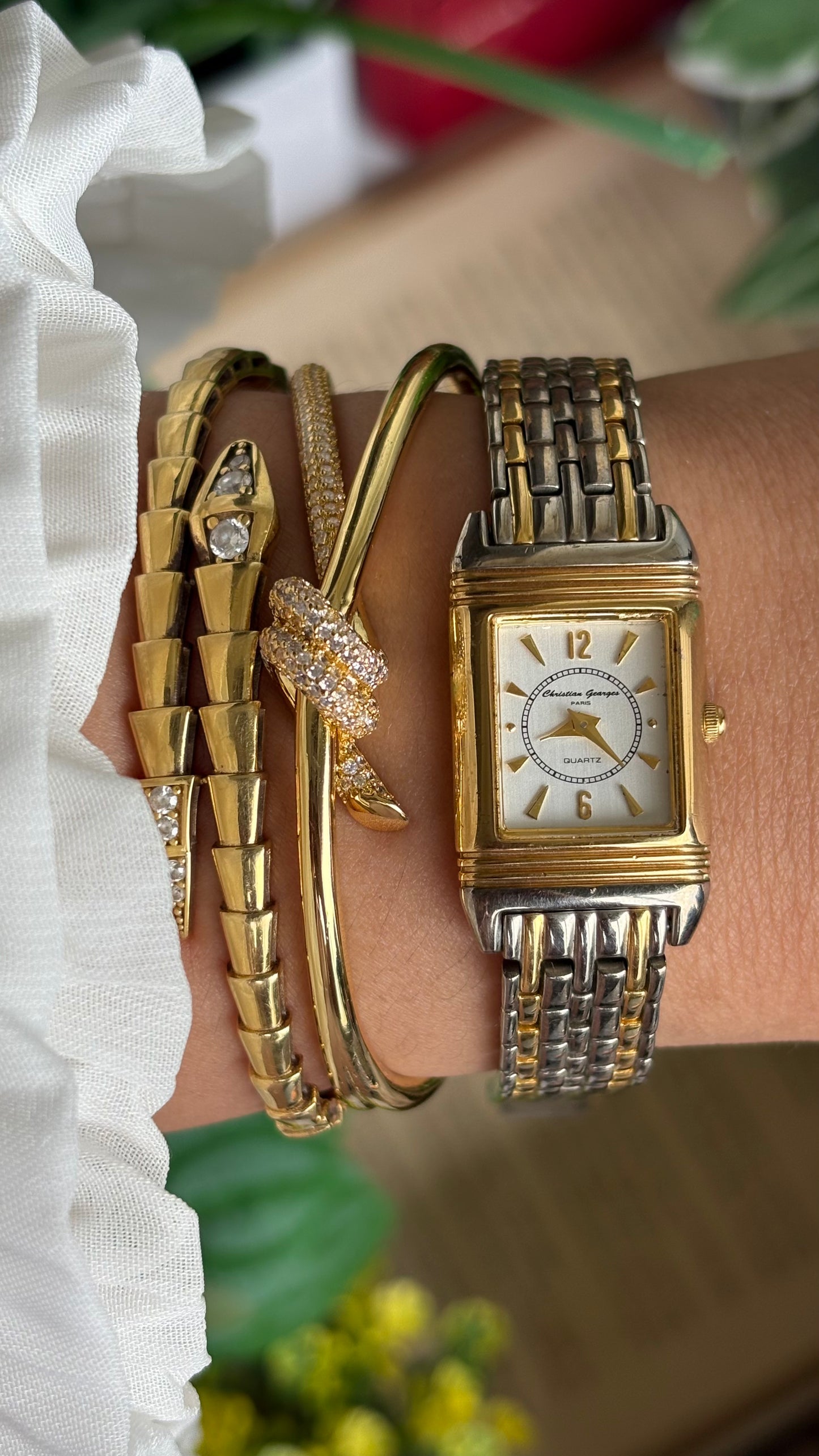 Vintage Christian Georges Paris Watch in Two-Tone Unique Design