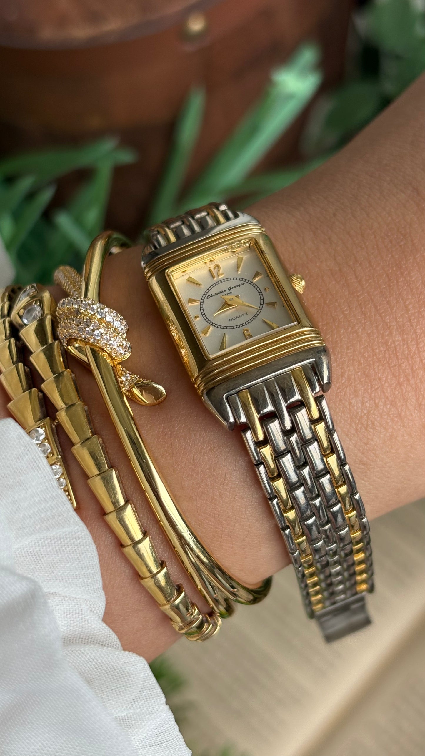 Vintage Christian Georges Paris Watch in Two-Tone Unique Design